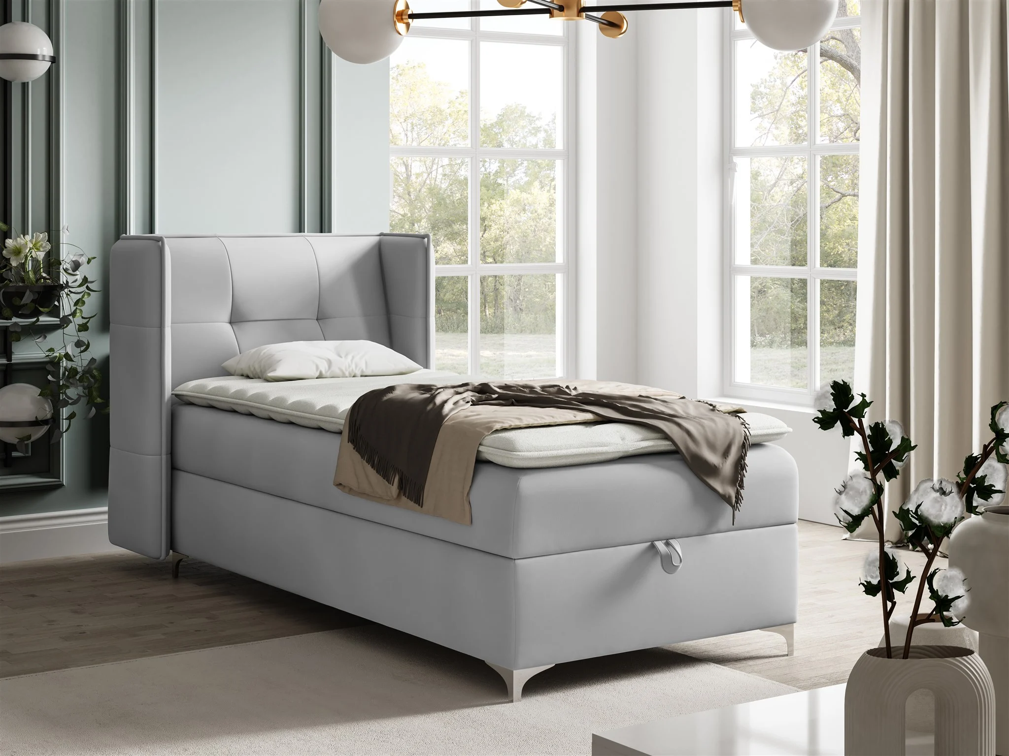 Boxspringbett Bett Gästebett 90x200cm GENET Stoff Matt Velvet Hellgrau - Fun Möbel
