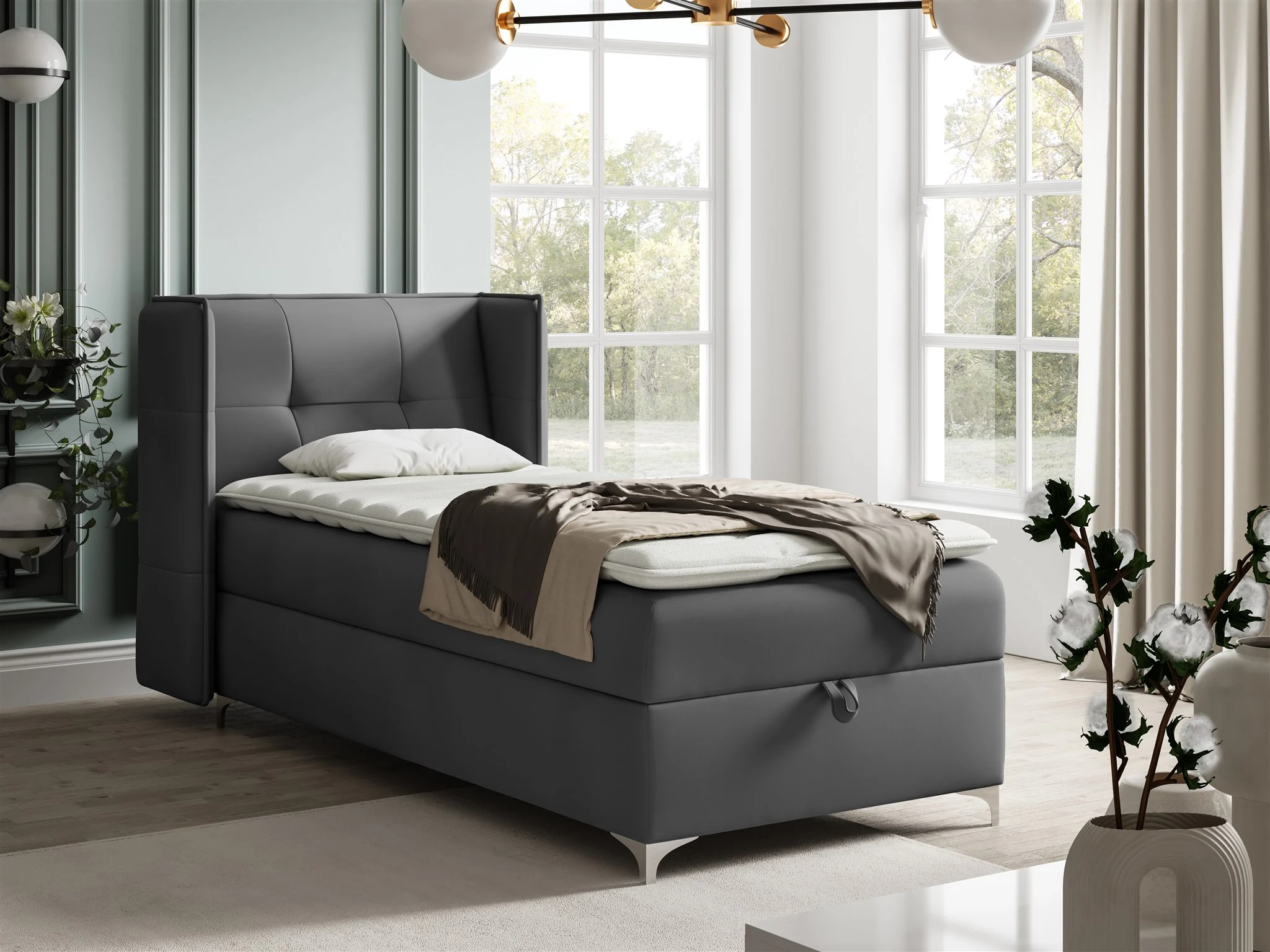 Boxspringbett Bett Gästebett 90x200cm GENET Stoff Matt Velvet Grafit - Fun Möbel