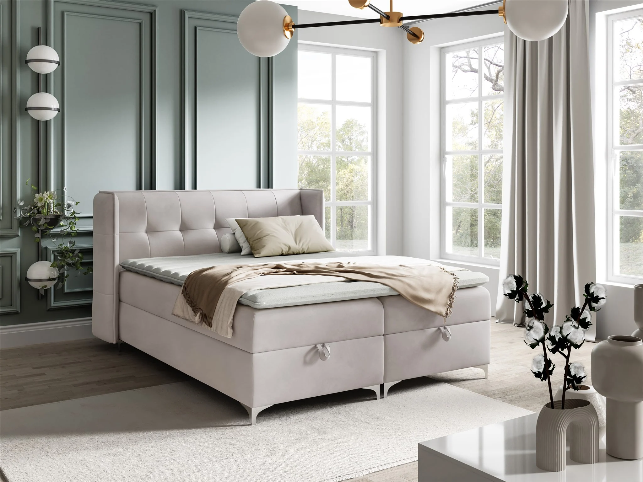 Boxspringbett Bett Schlafzimmerbett 120x200cm GENET Stoff Matt Velvet Creme - Fun Möbel