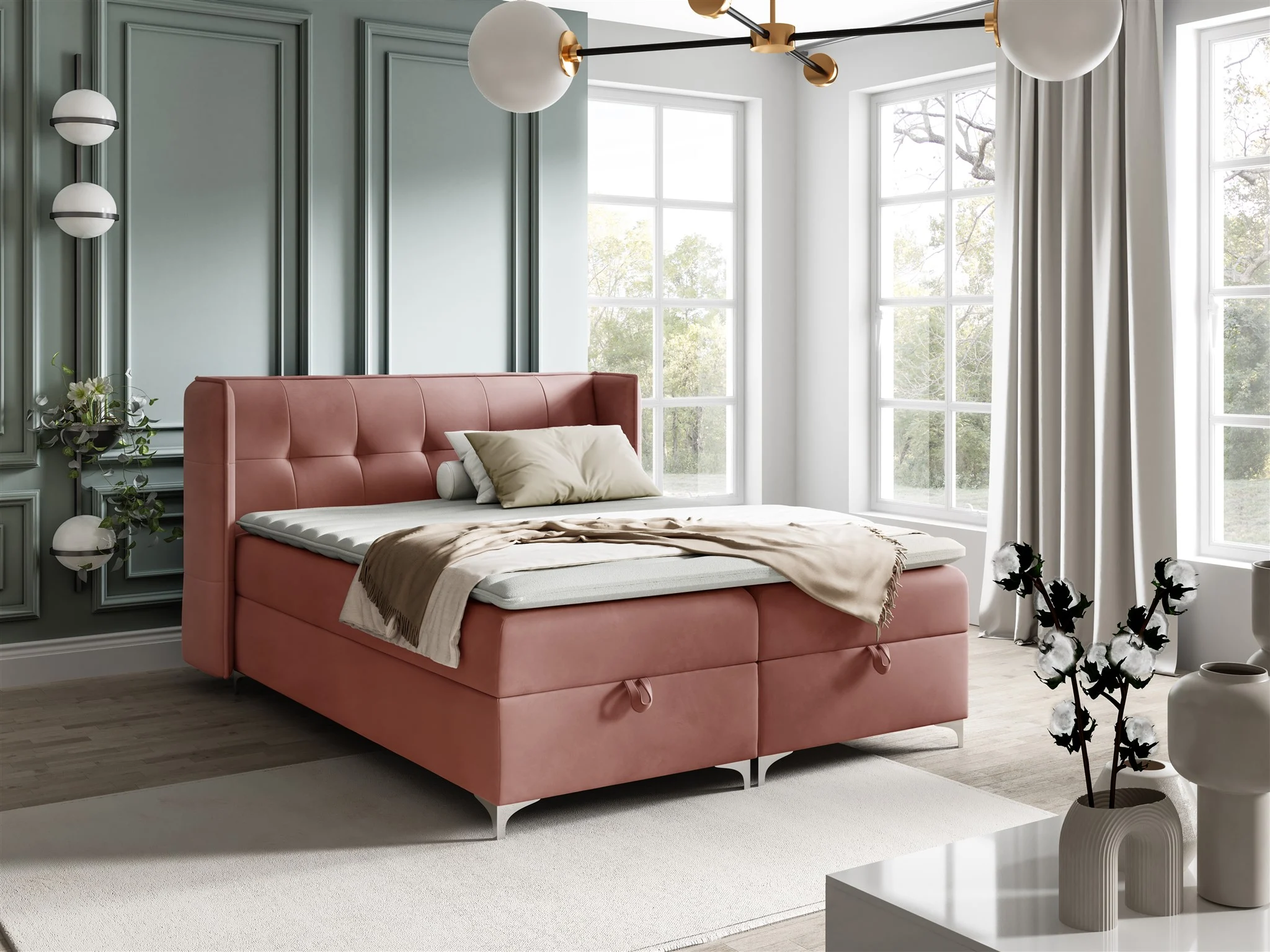 Boxspringbett Bett Schlafzimmerbett 120x200cm GENET Stoff Matt Velvet Rosa - Fun Möbel