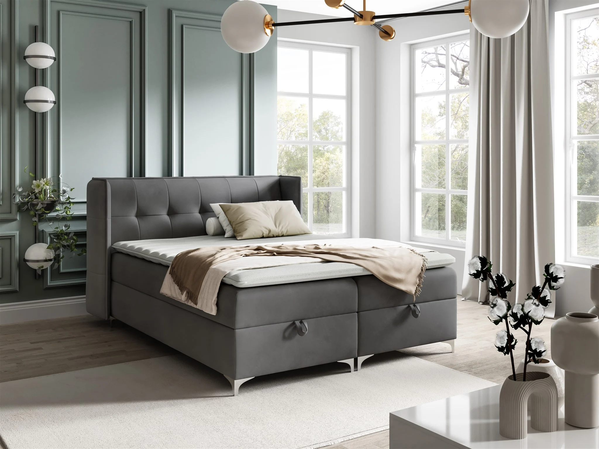 Boxspringbett Bett Schlafzimmerbett 120x200cm GENET Stoff Matt Velvet Grafit - Fun Möbel