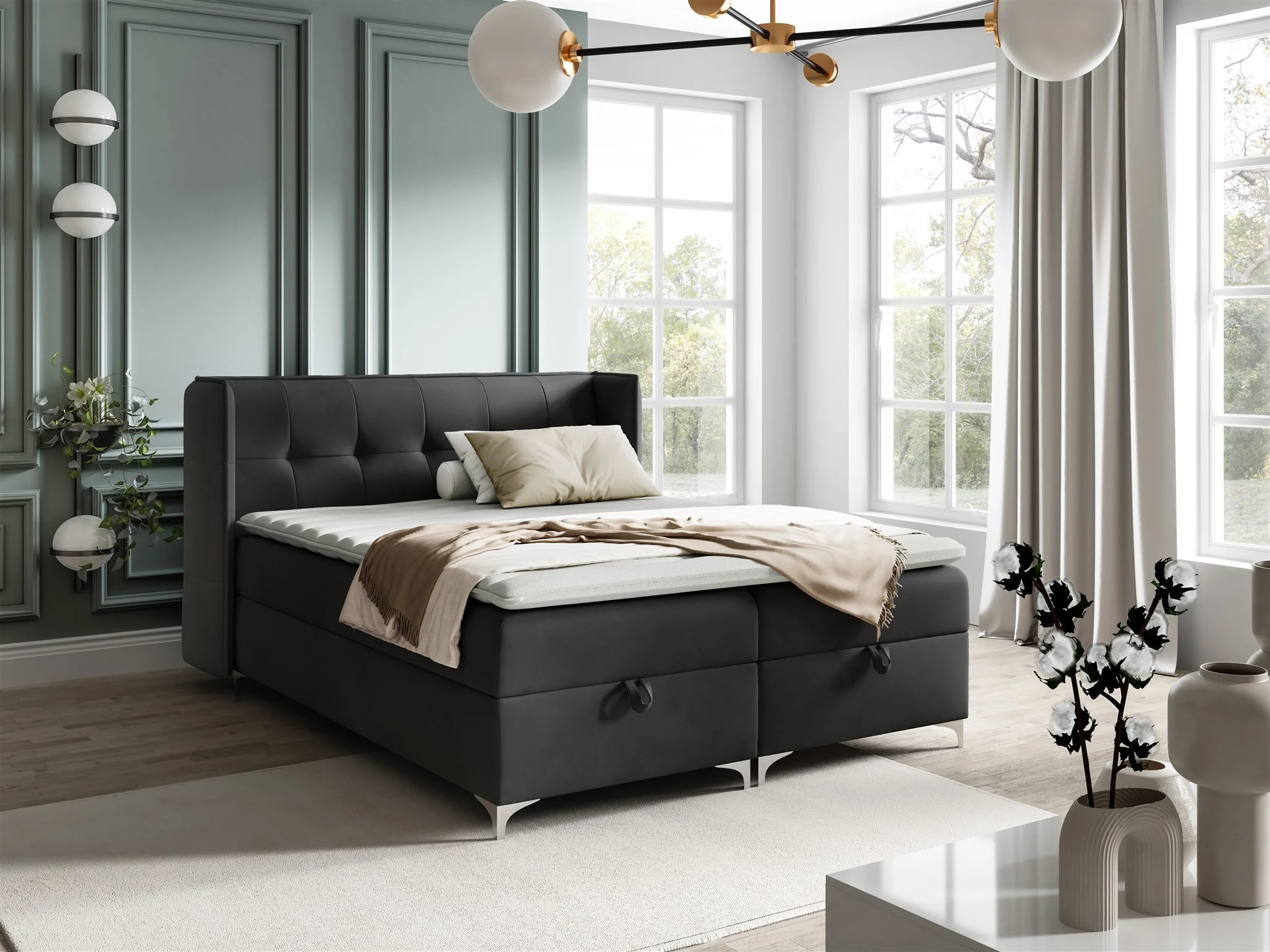 Boxspringbett Bett Schlafzimmerbett 120x200cm GENET Stoff Matt Velvet Schwarz - Fun Möbel