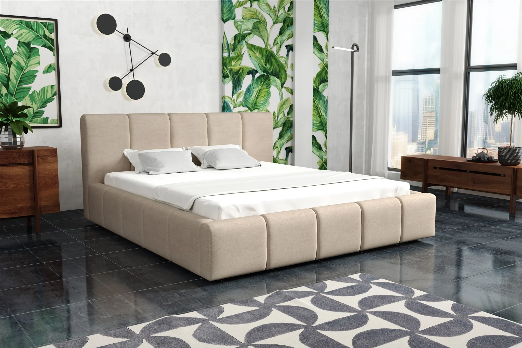 Polsterbett Bett Doppelbett GENUA Komplettset 120x200cm Stoff Cloud Beige - Fun Möbel