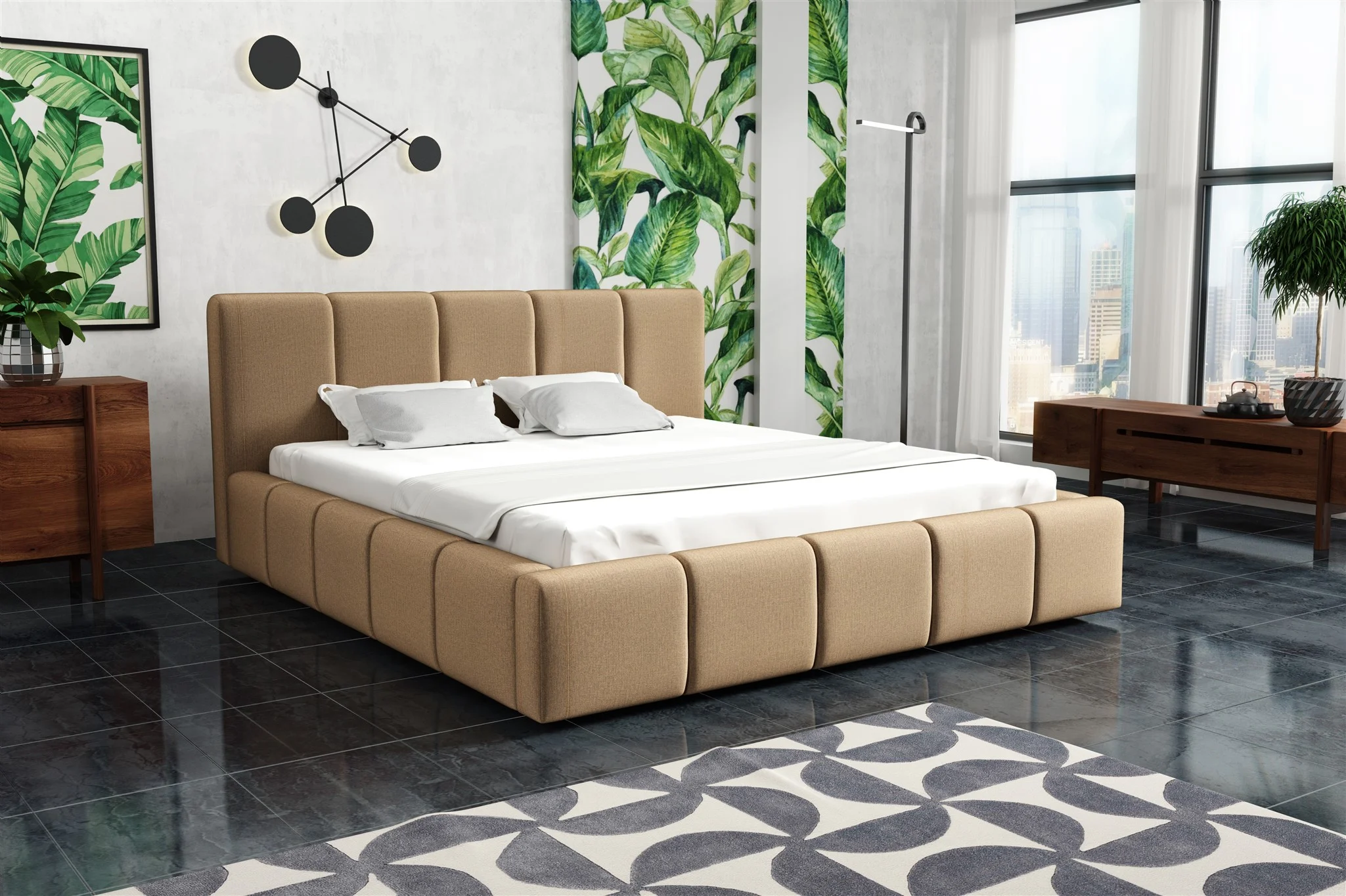 Polsterbett Bett Doppelbett GENUA Komplettset 120x200cm Stoff Monolith Cappuccino - Fun Möbel