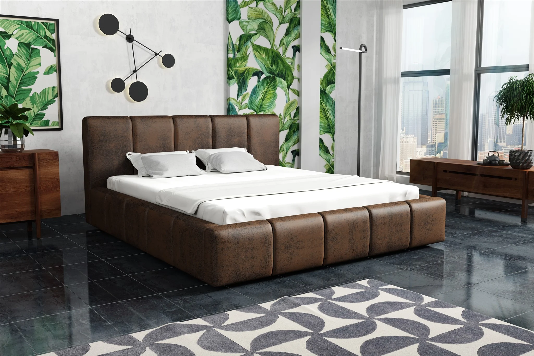 Polsterbett Bett Doppelbett GENUA Komplettset 120x200cm Stoff Gobi Braun - Fun Möbel