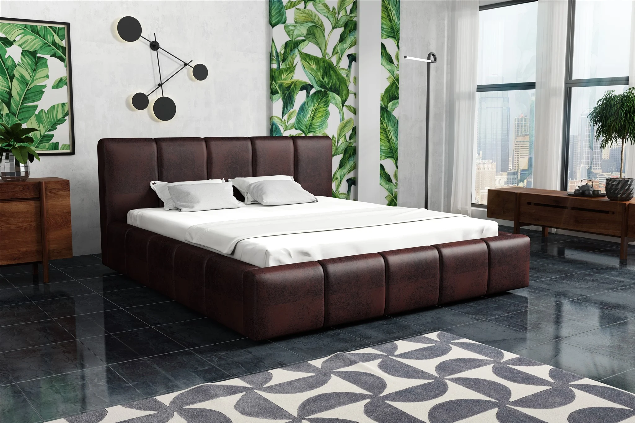 Polsterbett Bett Doppelbett GENUA Komplettset 120x200cm Stoff Gobi Dunkelbraun - Fun Möbel