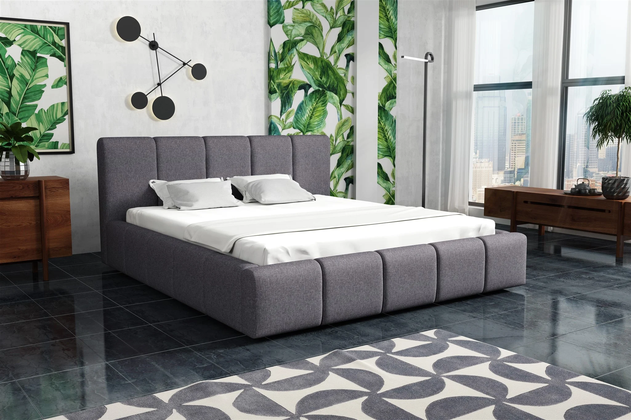 Polsterbett Bett Doppelbett GENUA Komplettset 120x200cm Stoff Sawana Dunkelgrau - Fun Möbel