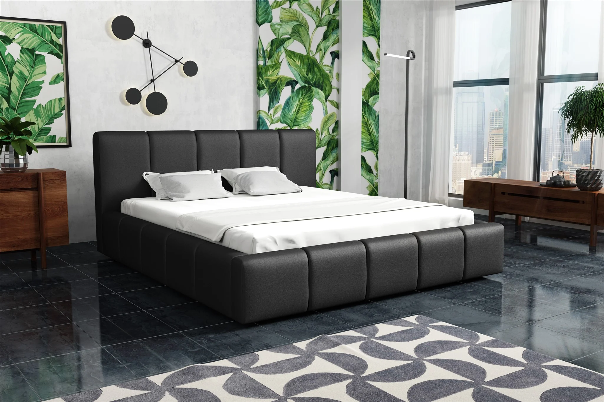 Polsterbett Bett Doppelbett GENUA Komplettset 140x200cm Kunstleder Soft Schwarz - Fun Möbel