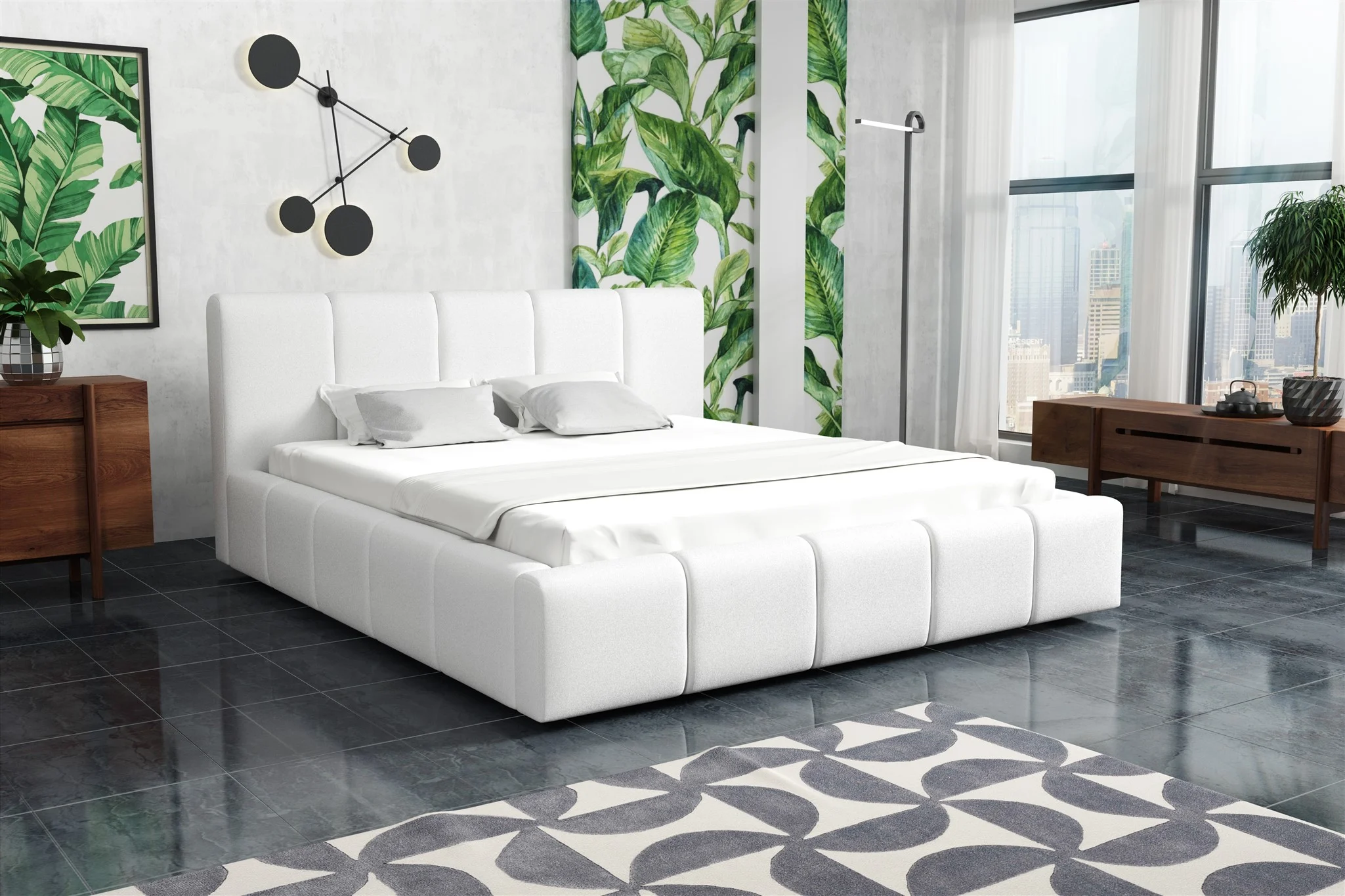 Polsterbett Bett Doppelbett GENUA Komplettset 120x200cm Kunstleder Soft Weiss - Fun Möbel