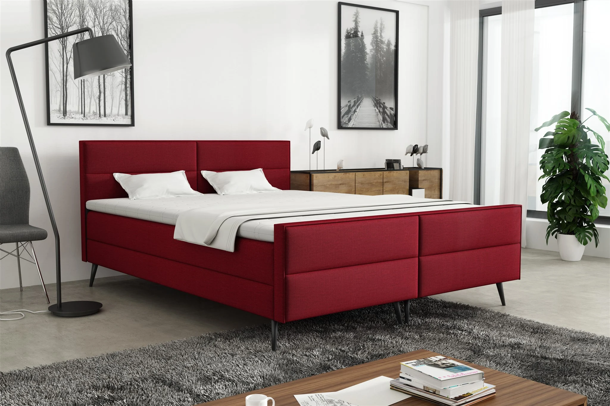 Boxspringbett Schlafzimmerbett GRANADA 120x200cm Stoff Fancy Rot - Fun Möbel