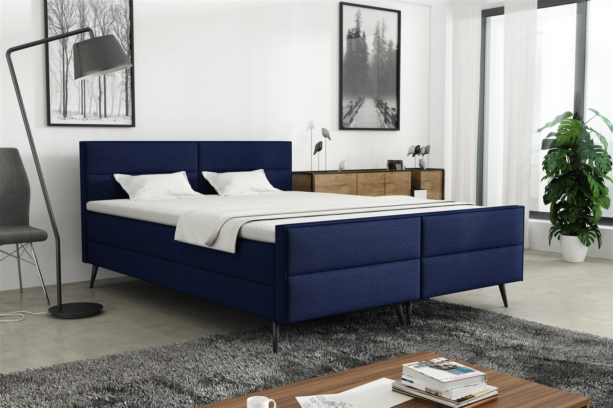 Boxspringbett Schlafzimmerbett GRANADA 120x200cm Stoff Fancy Dunkelblau - Fun Möbel