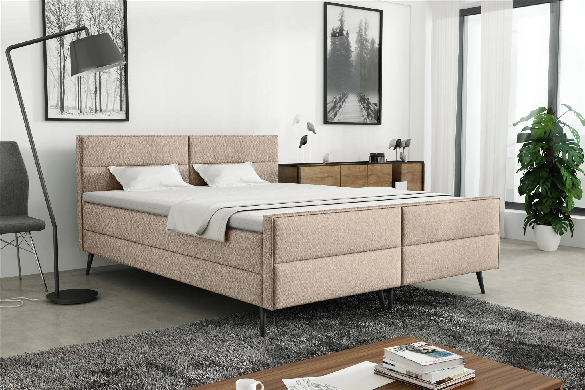 Boxspringbett Schlafzimmerbett GRANADA 120x200cm Stoff Gemma Beige - Fun Möbel