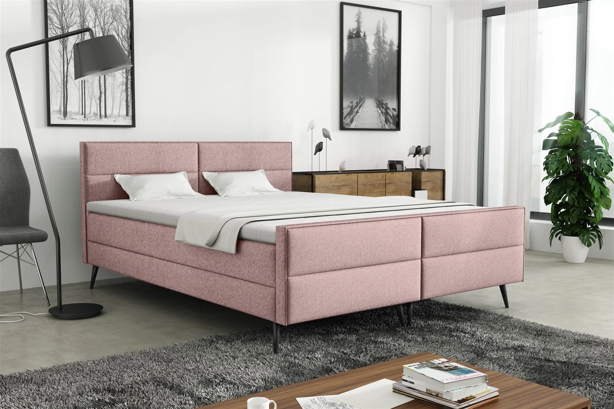 Boxspringbett Schlafzimmerbett GRANADA 120x200cm Stoff Gemma Altrosa - Fun Möbel
