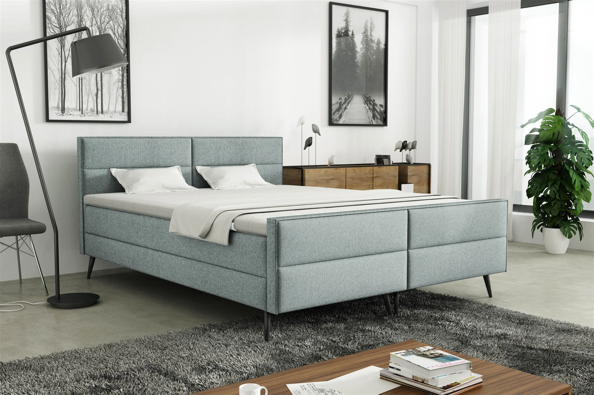 Boxspringbett Schlafzimmerbett GRANADA 120x200cm Stoff Gemma Eisblau - Fun Möbel