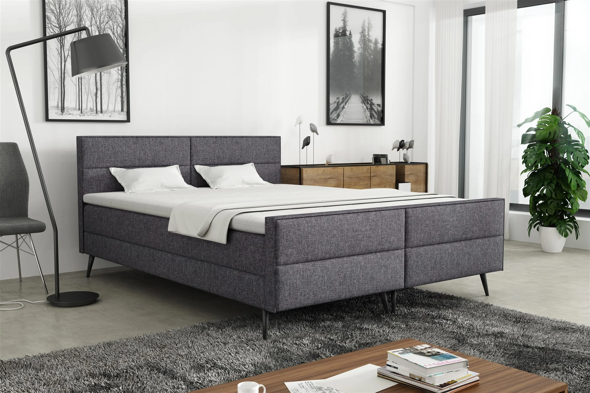 Boxspringbett Schlafzimmerbett GRANADA 120x200cm Stoff Lux Dunkelgrau - Fun Möbel