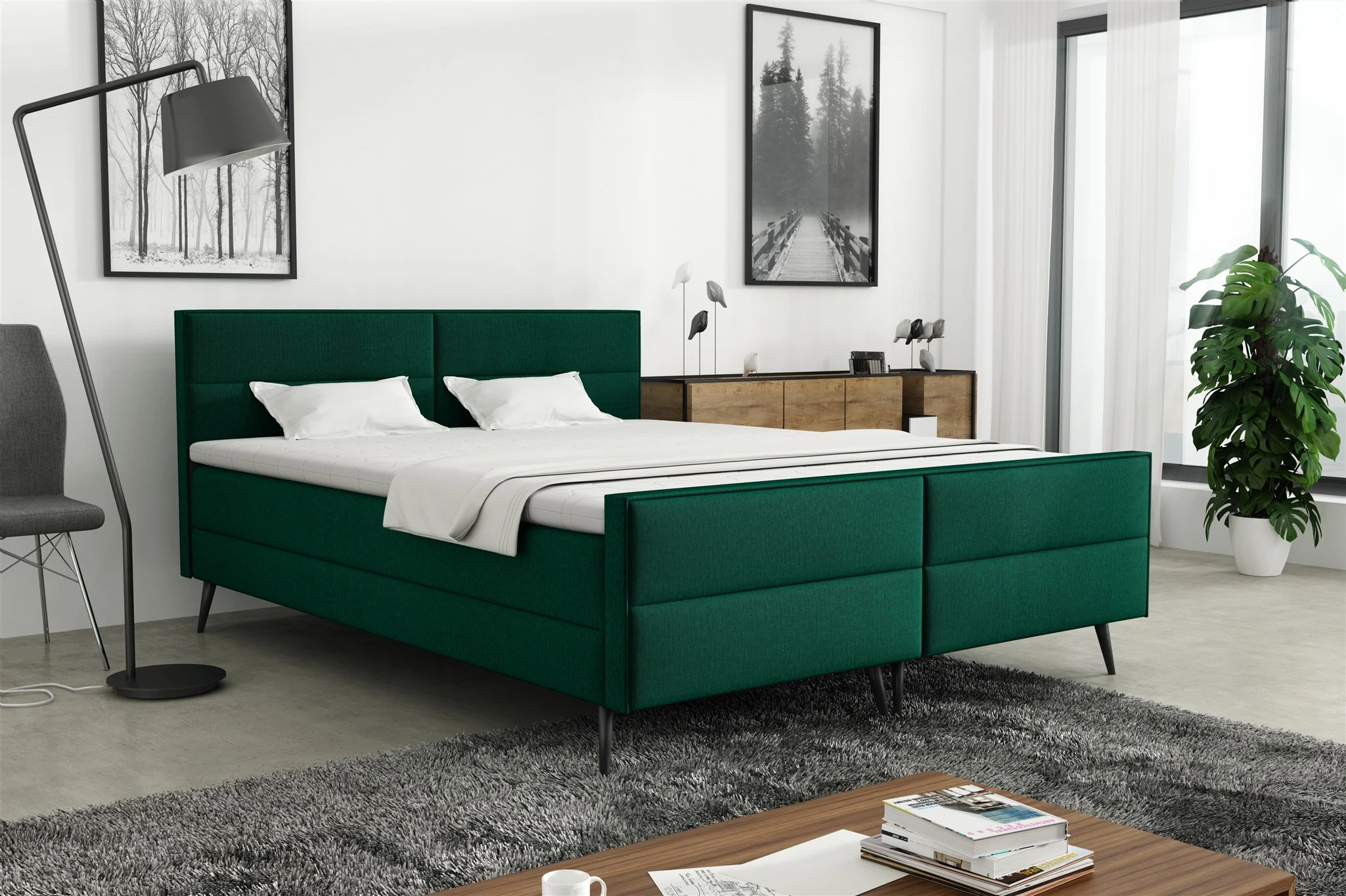 Boxspringbett Schlafzimmerbett GRANADA 120x200cm Stoff Monolith Flaschengrün - Fun Möbel