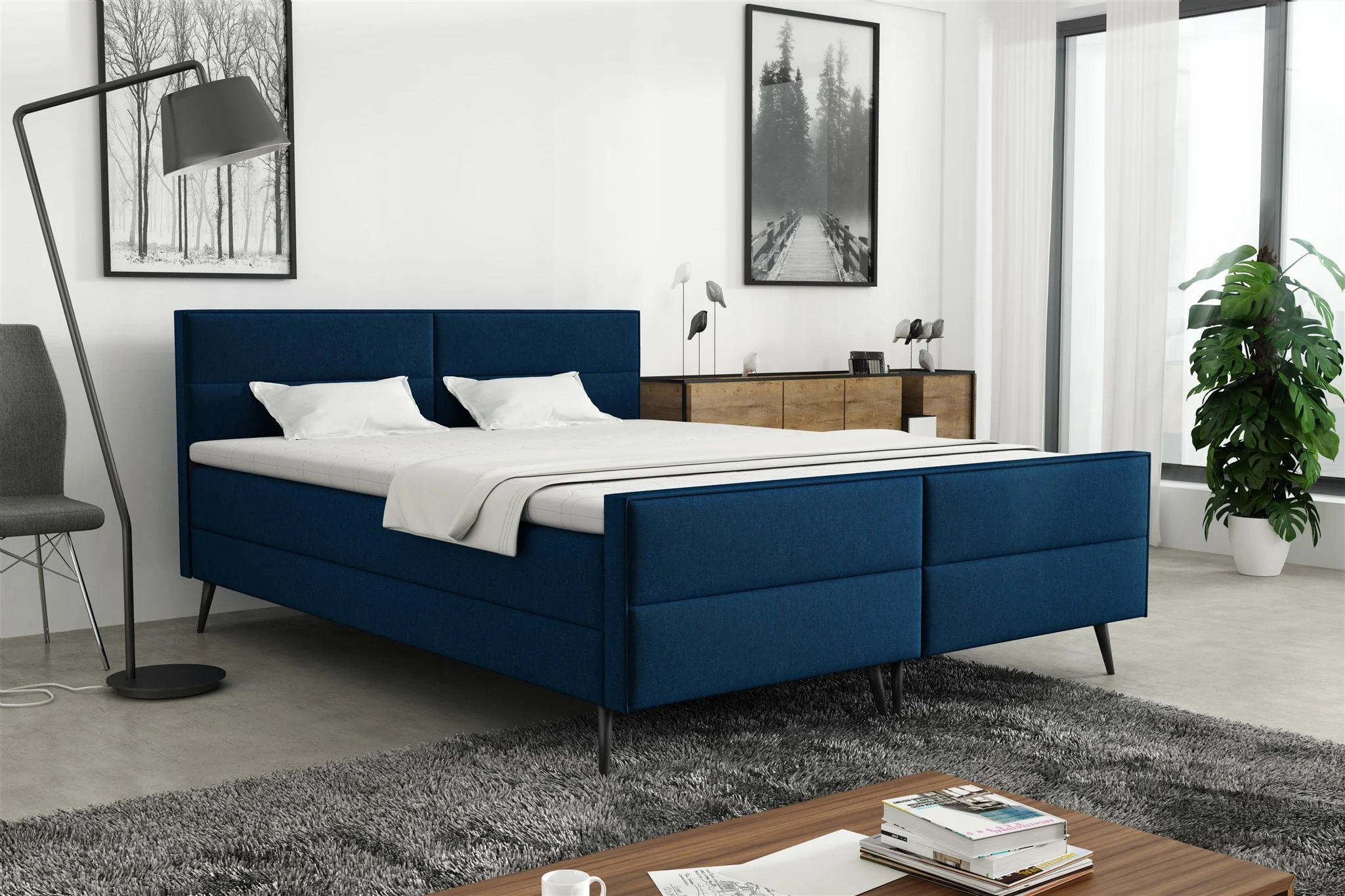 Boxspringbett Schlafzimmerbett GRANADA 140x200cm Stoff Monolith Dunkelblau - Fun Möbel