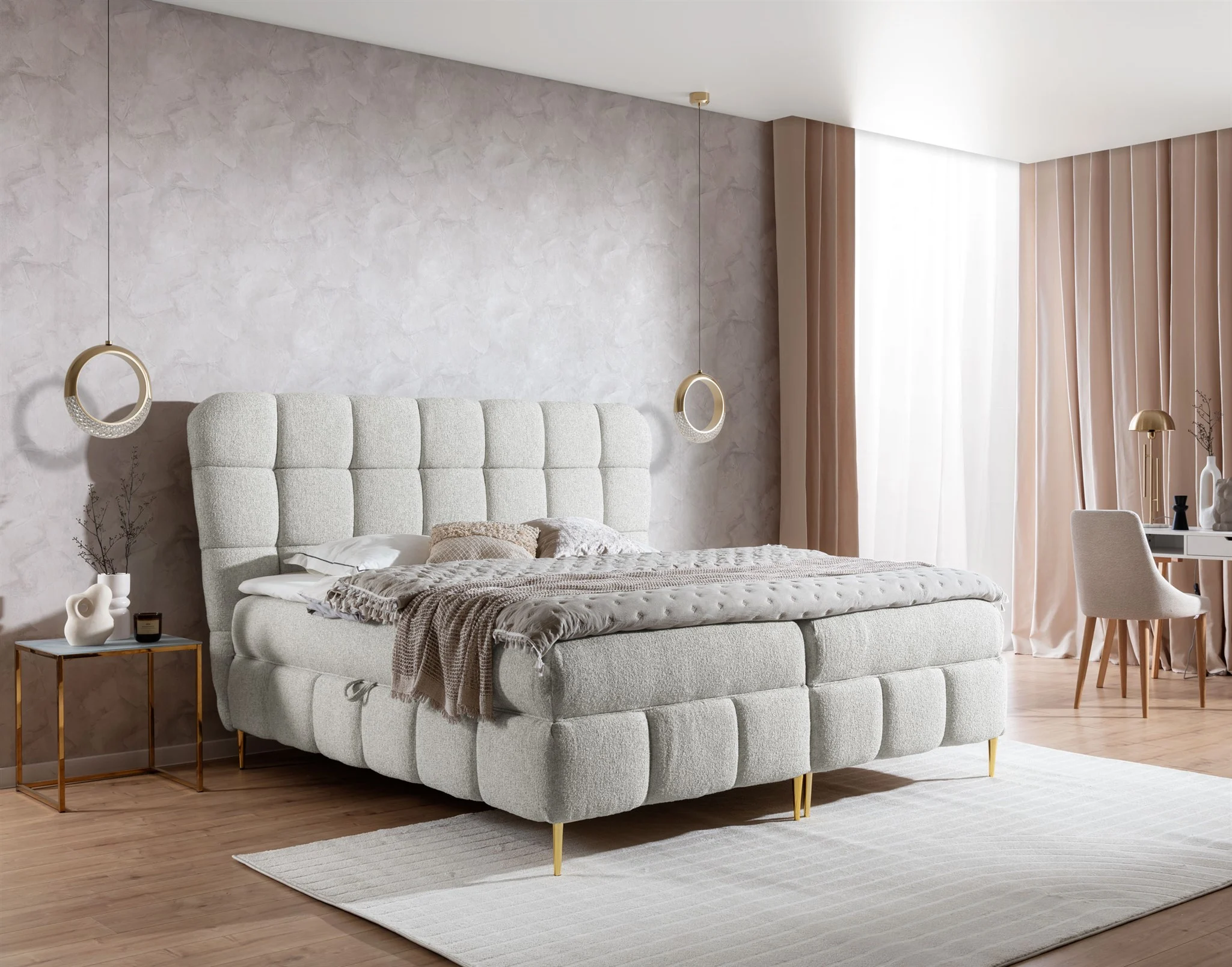 Boxspringbett Schlafzimmerbett GRAZIA 120x200cm Stoff Corbett Creme - Fun Möbel