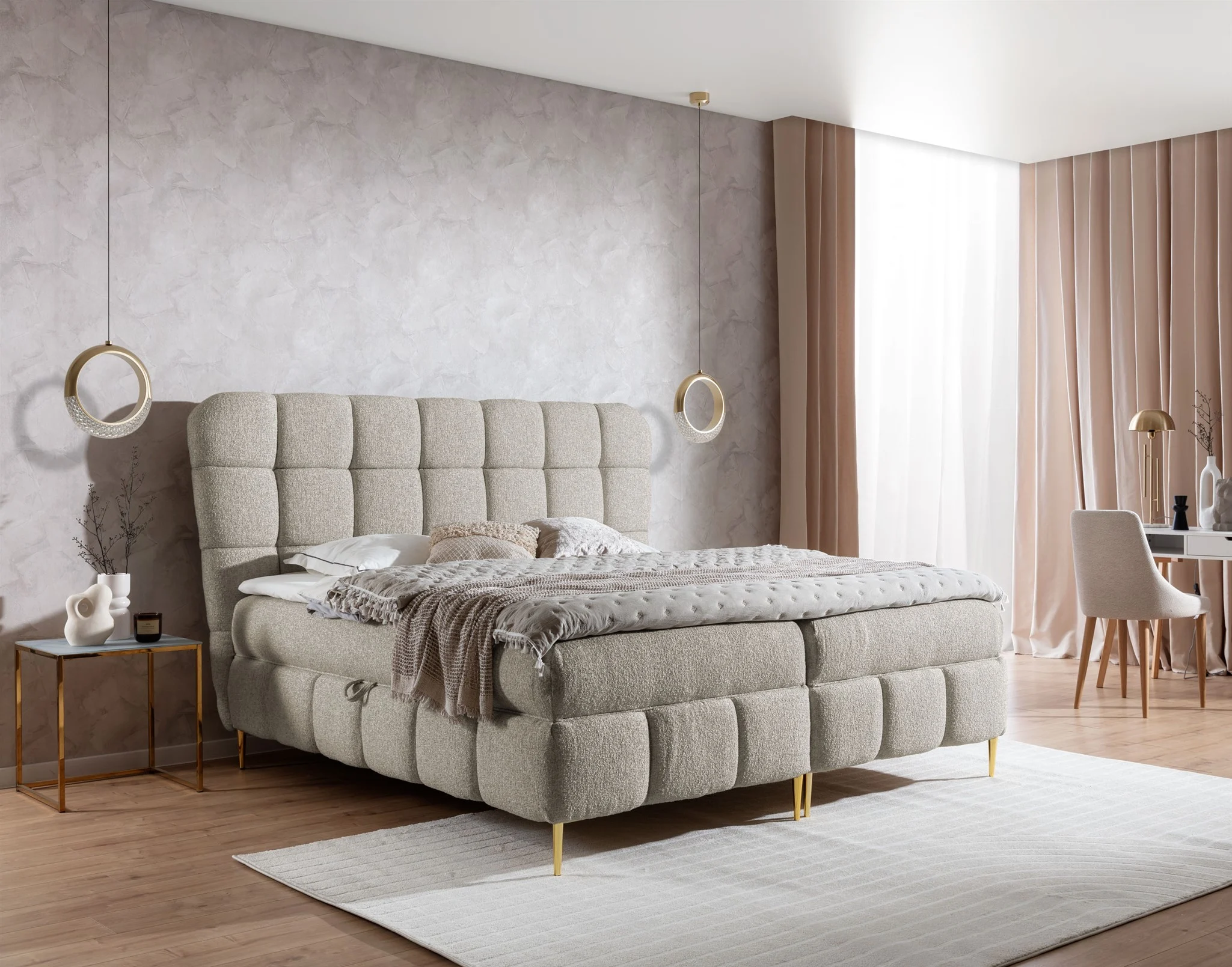 Boxspringbett Schlafzimmerbett GRAZIA 120x200cm Stoff Corbett Cappuccino - Fun Möbel