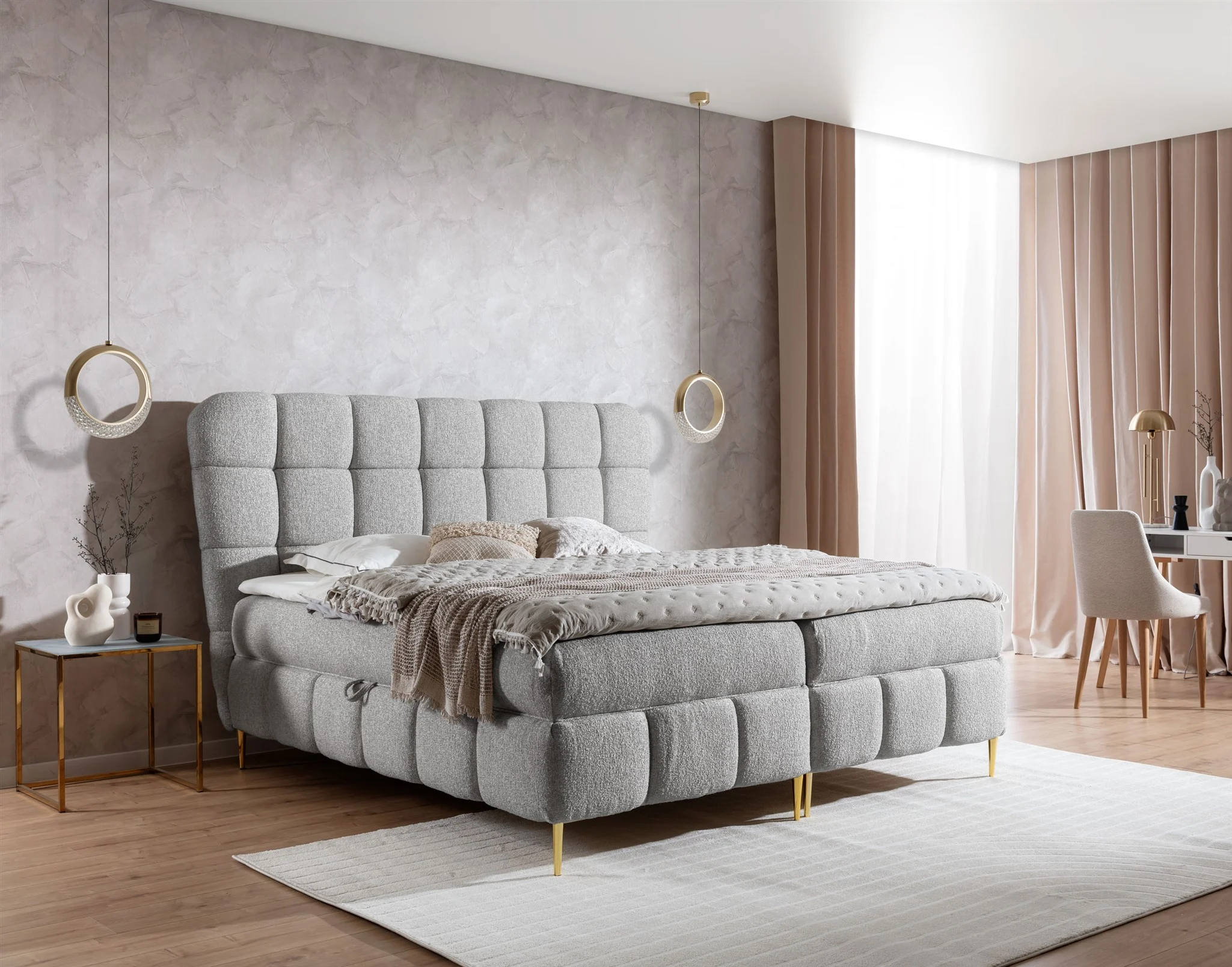 Boxspringbett Schlafzimmerbett GRAZIA 120x200cm Stoff Corbett Silbergrau - Fun Möbel