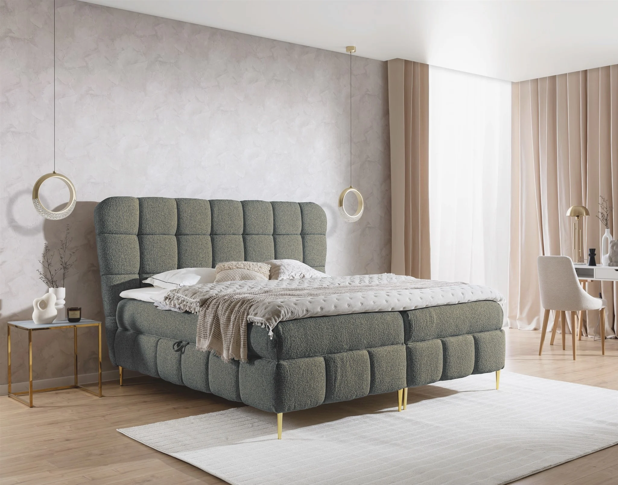 Boxspringbett Schlafzimmerbett GRAZIA 120x200cm Stoff Corbett Dunkelgrau - Fun Möbel