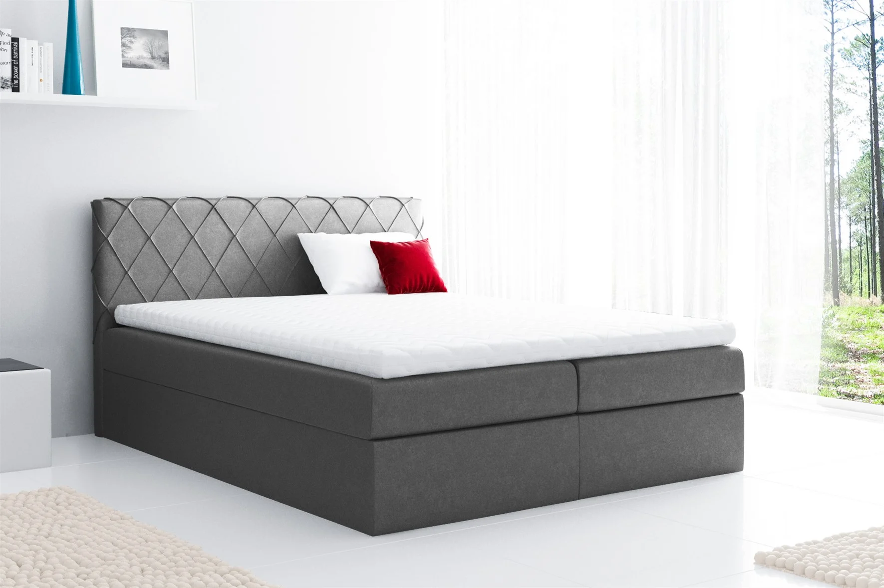 Boxspringbett Schlafzimmerbett GRETA 200x200cm Stoff Anthrazit - Fun Moebel