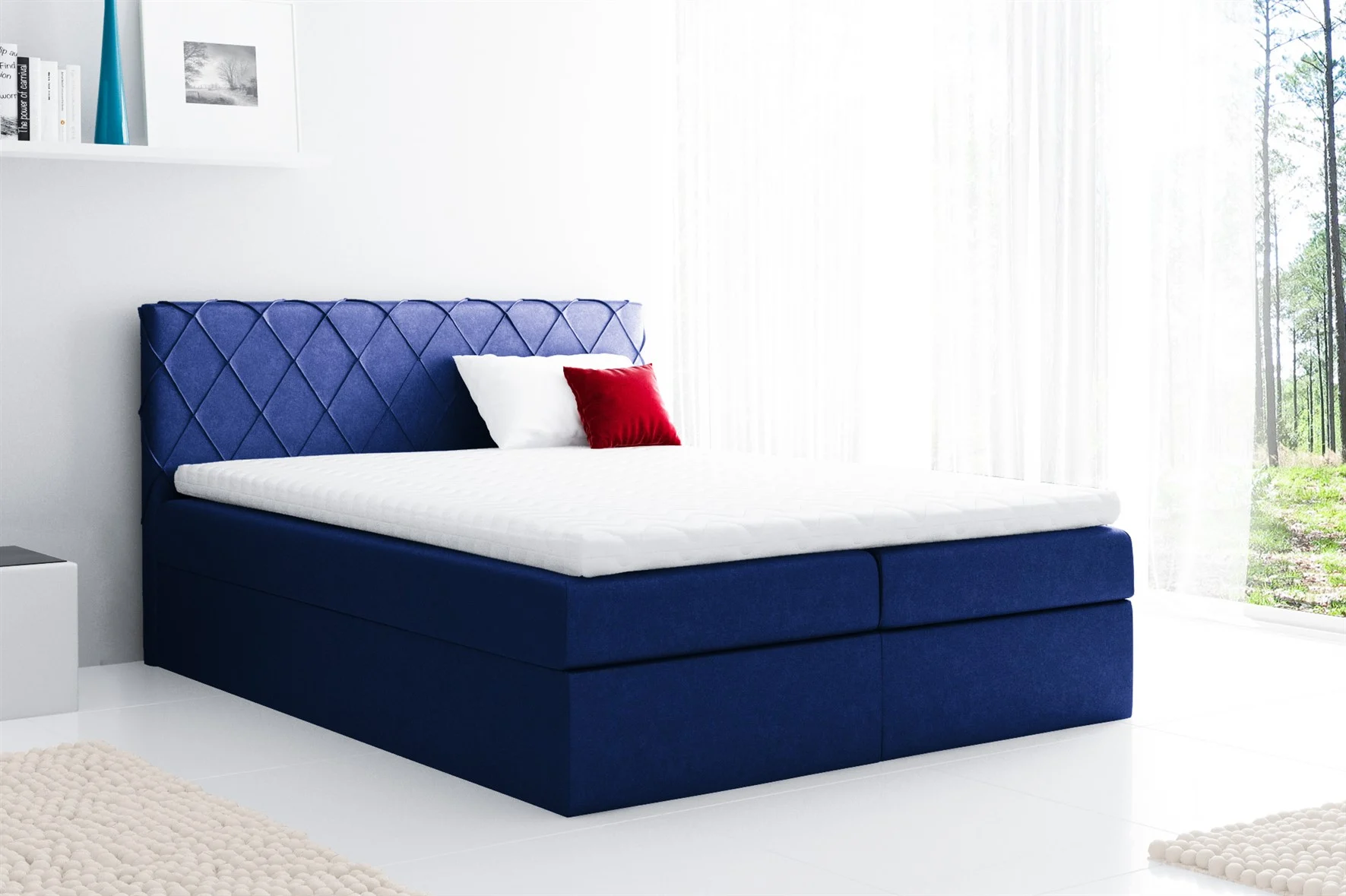 Boxspringbett Schlafzimmerbett GRETA 140x200cm Stoff Blau - Fun Moebel