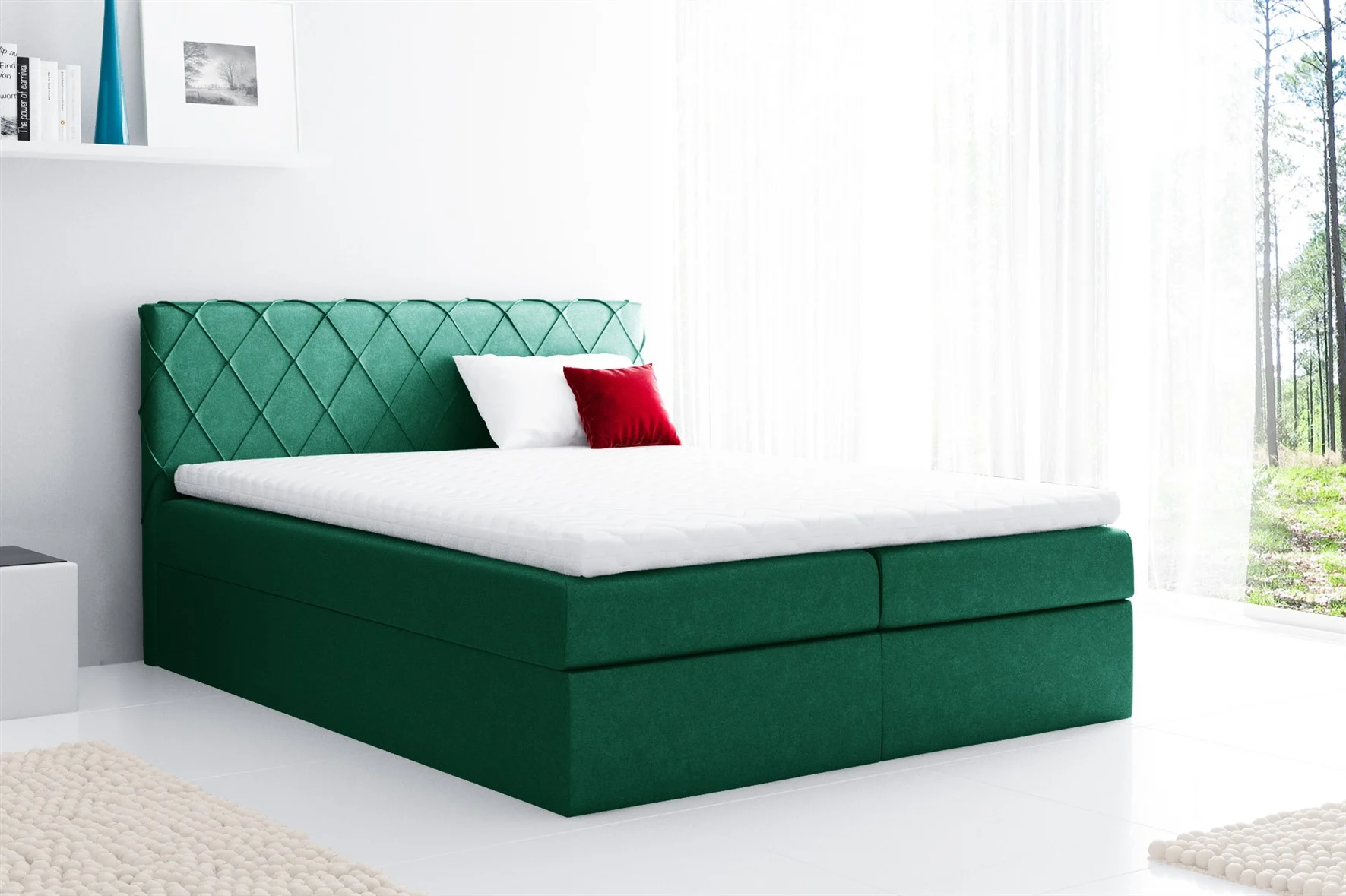 Boxspringbett Schlafzimmerbett GRETA 160x200cm Stoff Grün - Fun Moebel