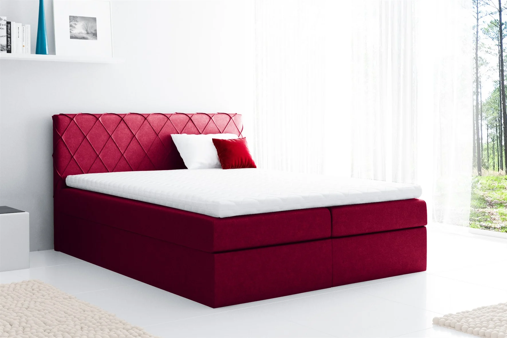 Boxspringbett Schlafzimmerbett GRETA 200x200cm Stoff Rot - Fun Moebel