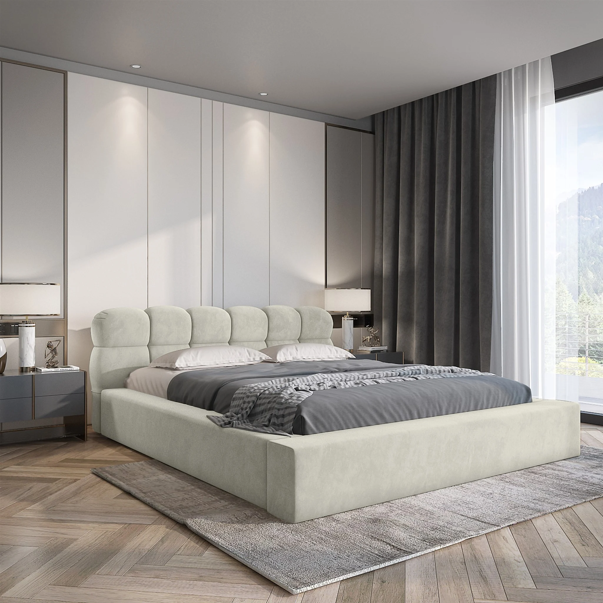 Polsterbett Doppelbett GROVE 180x200cm in Stoff Ditra Creme - Fun Möbel