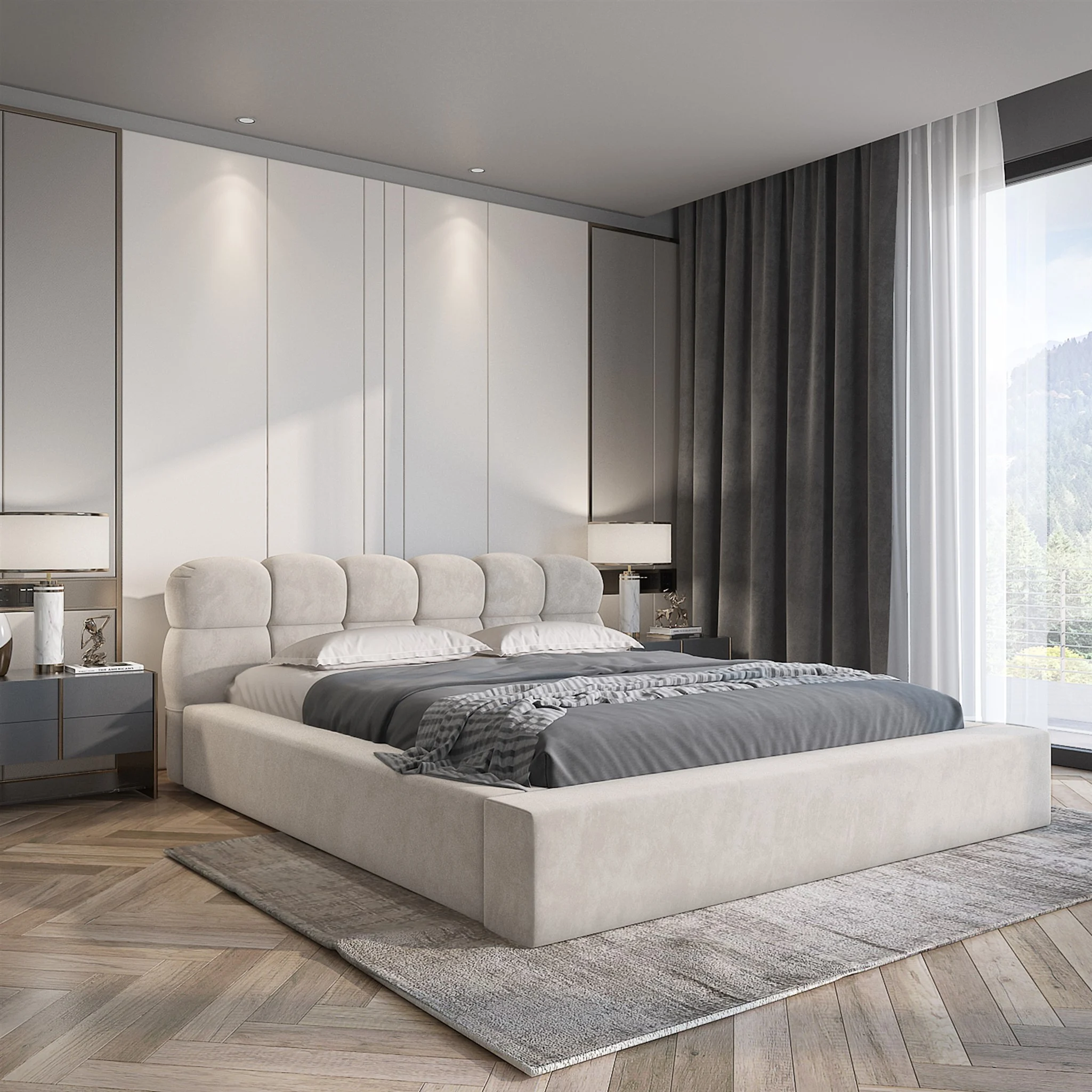 Polsterbett Doppelbett GROVE 180x200cm in Stoff Ditra Beige - Fun Möbel