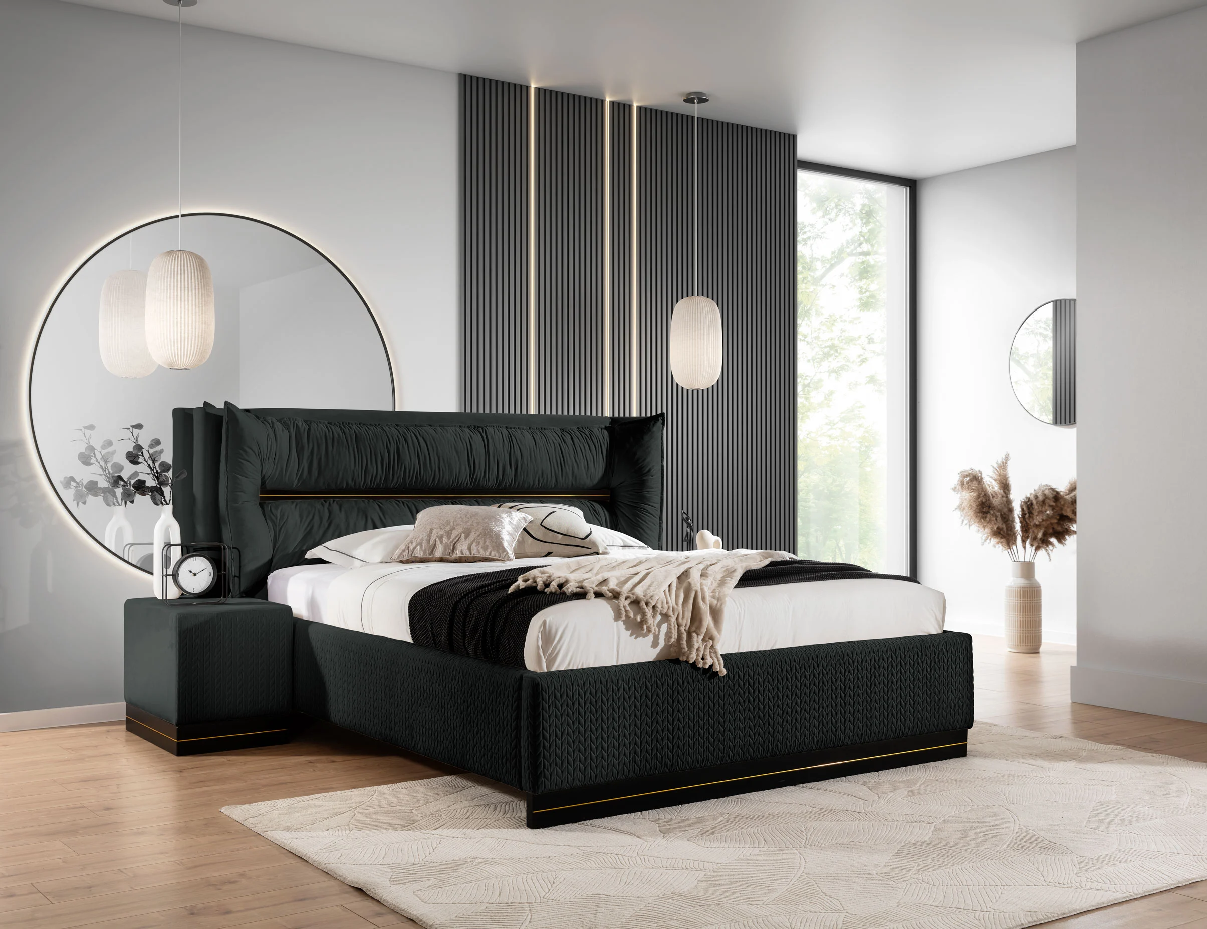 Polsterbett Doppelbett Set.1 HAMILTON 120x200cm Stoff Magic Velvet Schwarz - Fun Möbel