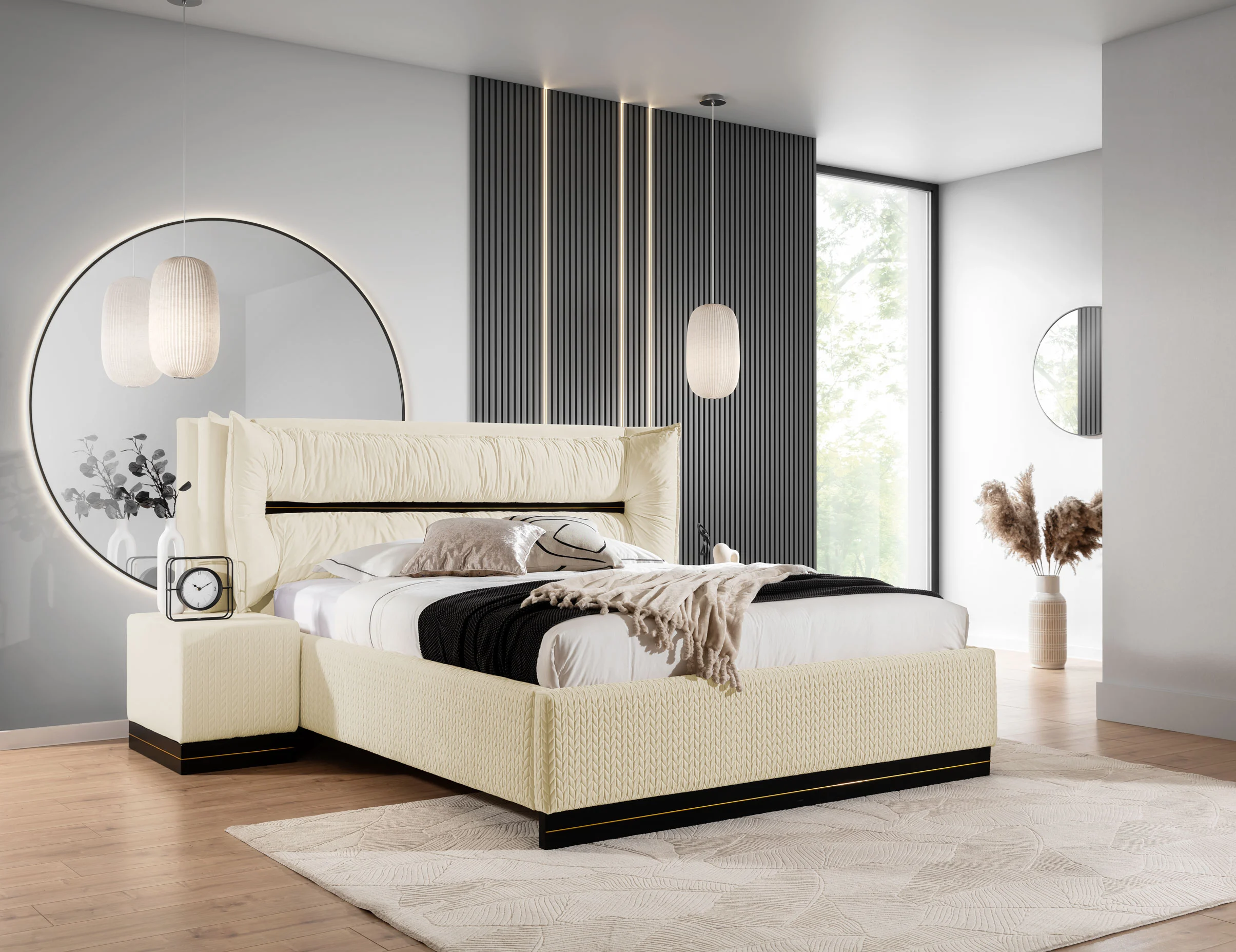 Polsterbett Doppelbett Set.1 HAMILTON 120x200cm Stoff Magic Velvet Creme - Fun Möbel