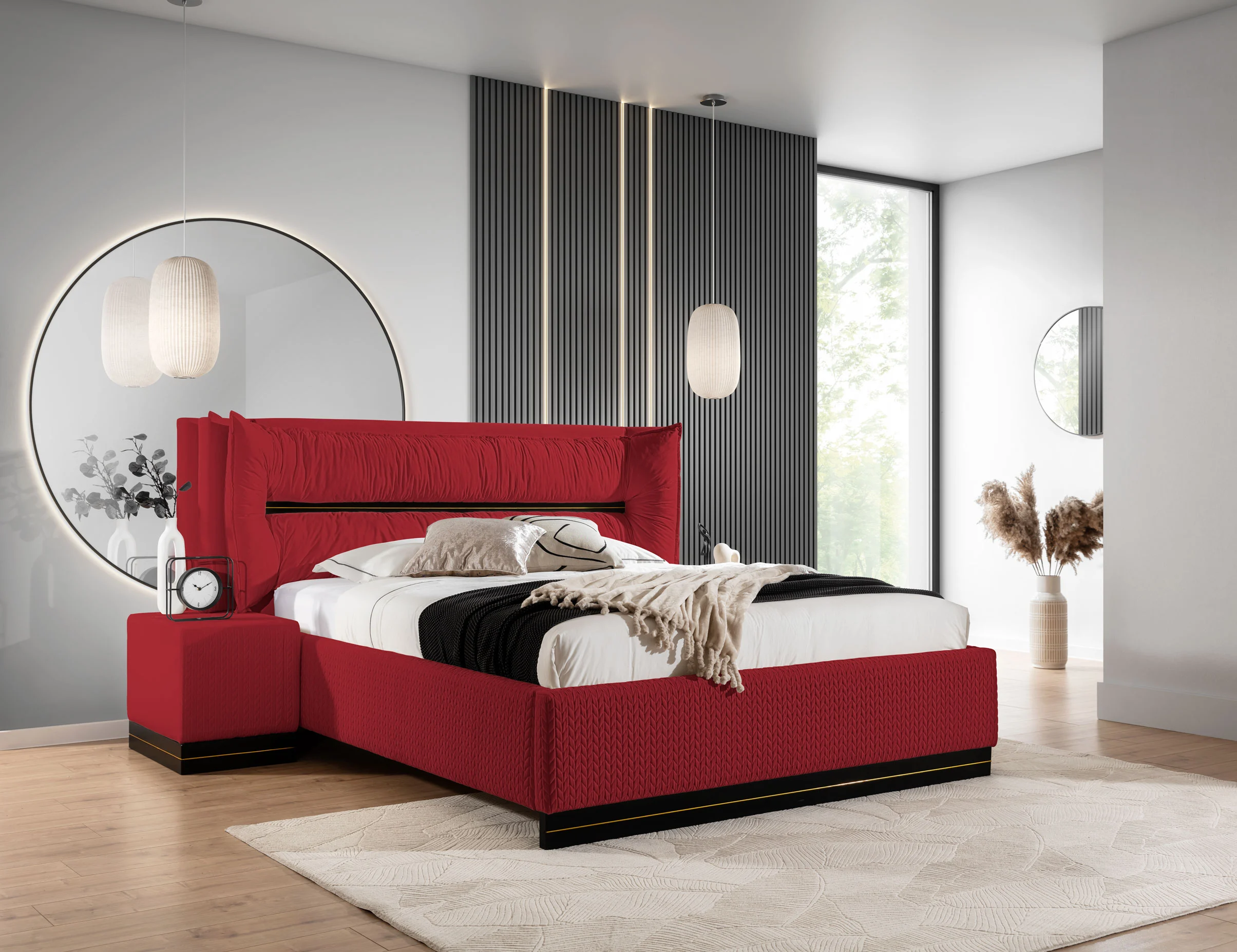 Polsterbett Doppelbett Set.1 HAMILTON 160x200cm Stoff Magic Velvet Rot - Fun Möbel