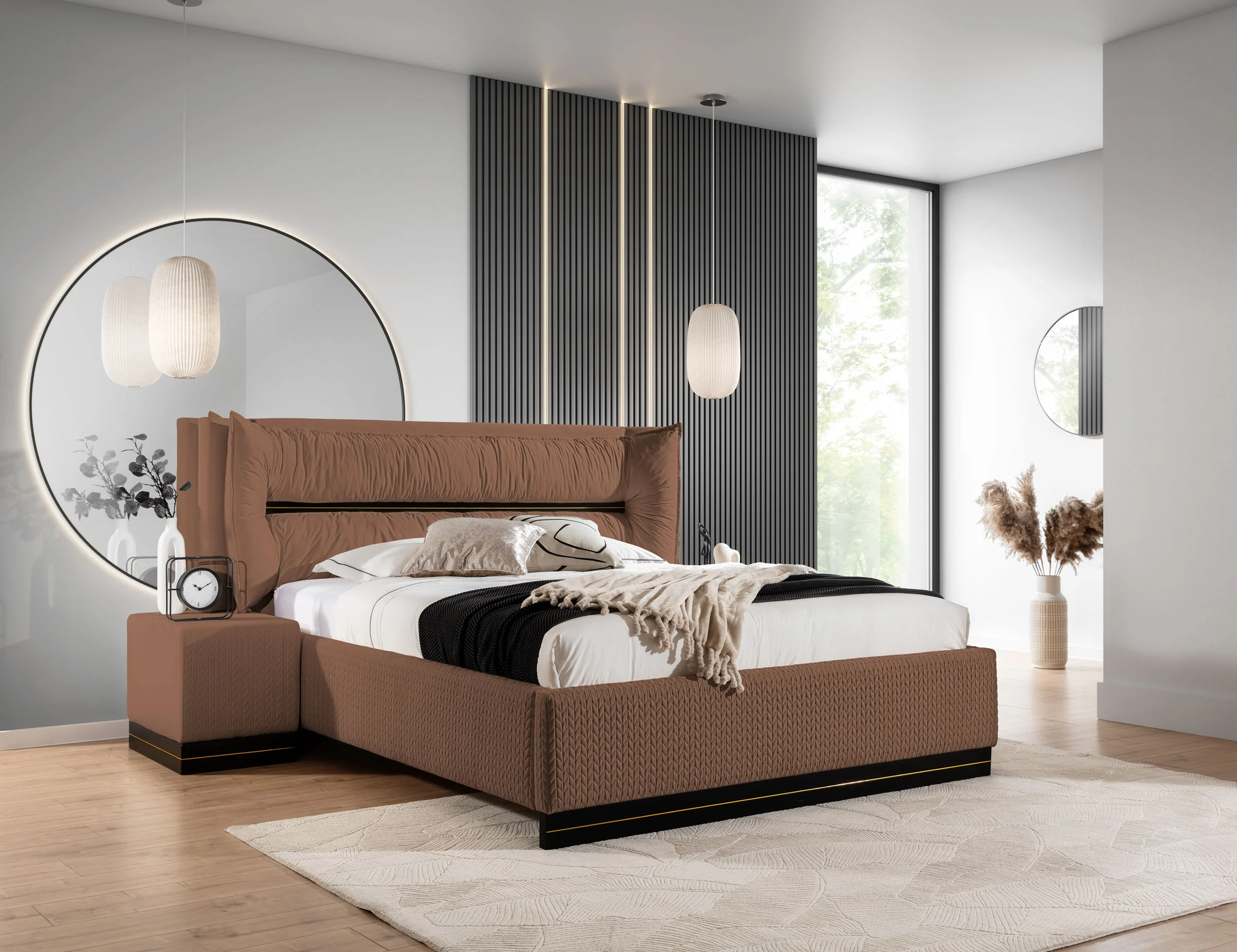 Polsterbett Doppelbett Set.1 HAMILTON 160x200cm Stoff Magic Velvet Braun - Fun Möbel