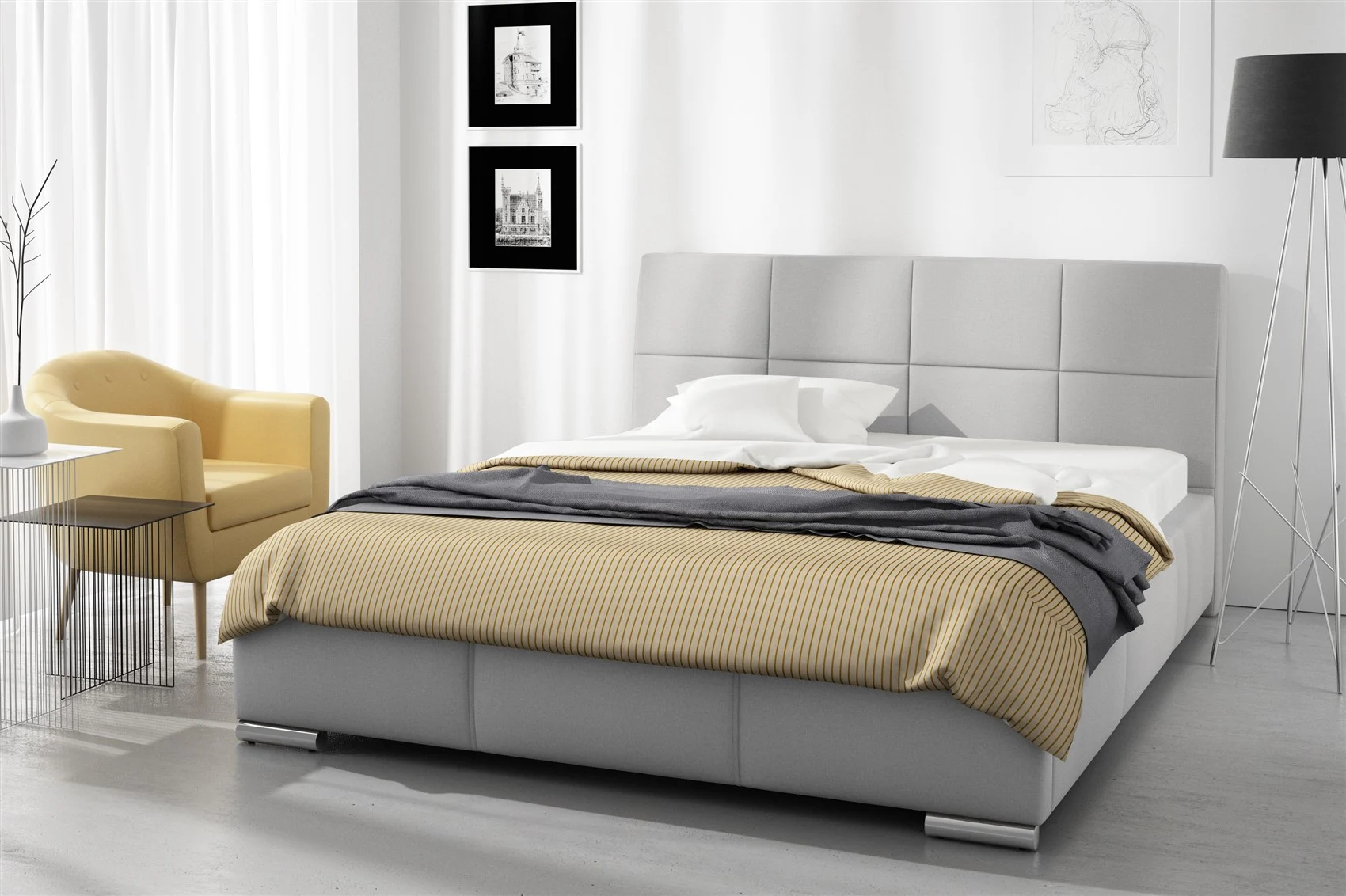 Polsterbett Bett Doppelbett HANNES Kunstleder Grau 180x200cm - Fun Möbel