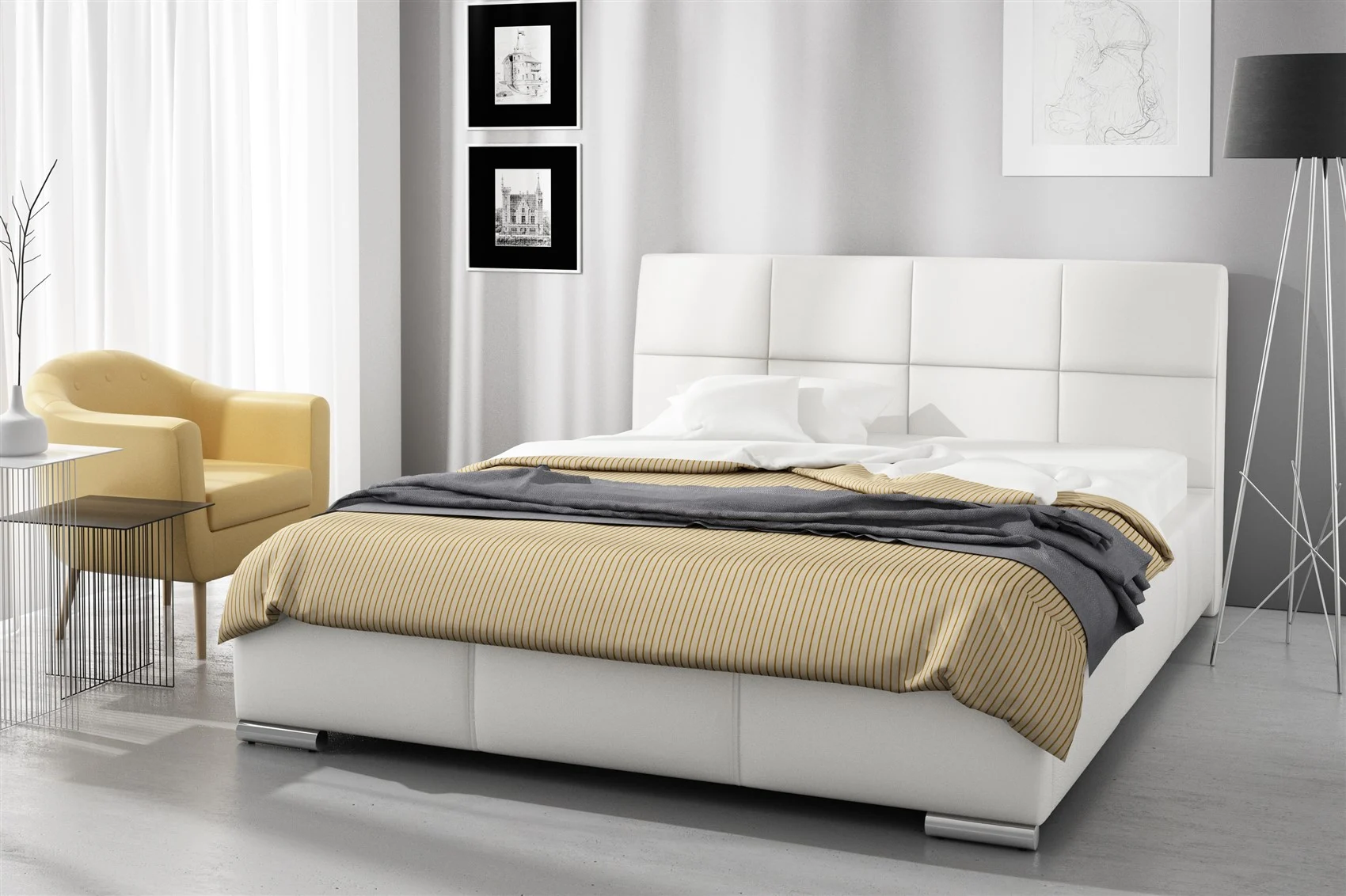 Polsterbett Bett Doppelbett HANNES Kunstleder Weiss 180x200cm - Fun Möbel