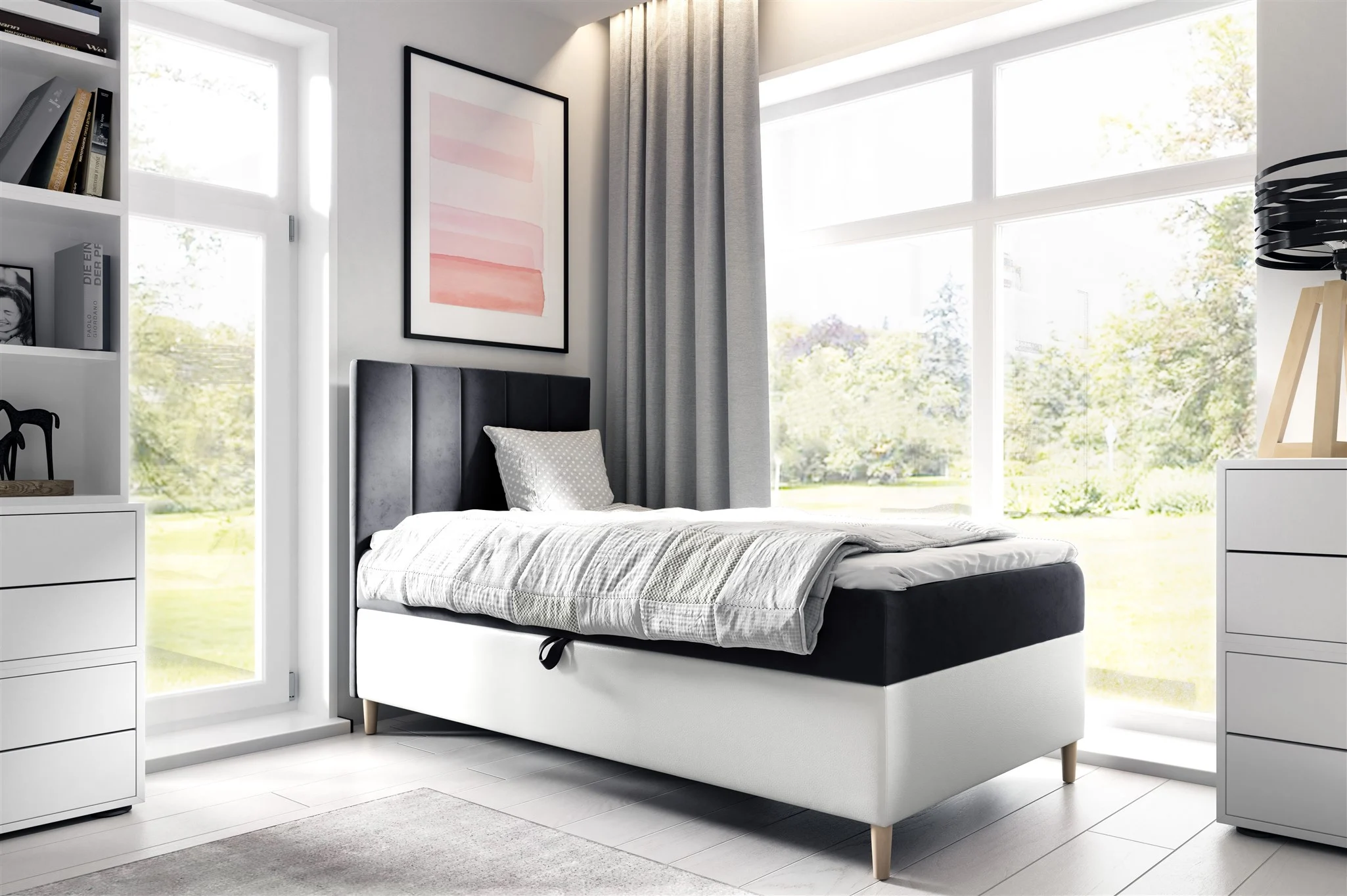 Boxspringbett Gästebett Kinderbett HELVI Nr.1 80x200cm Weiss-Schwarz