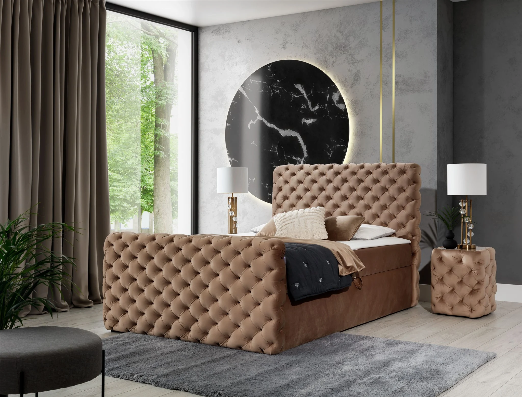 Boxspringbett Schlafzimmerbett HIMAL 120x200cm in Stoff Riviera Creme - Fun Moebel