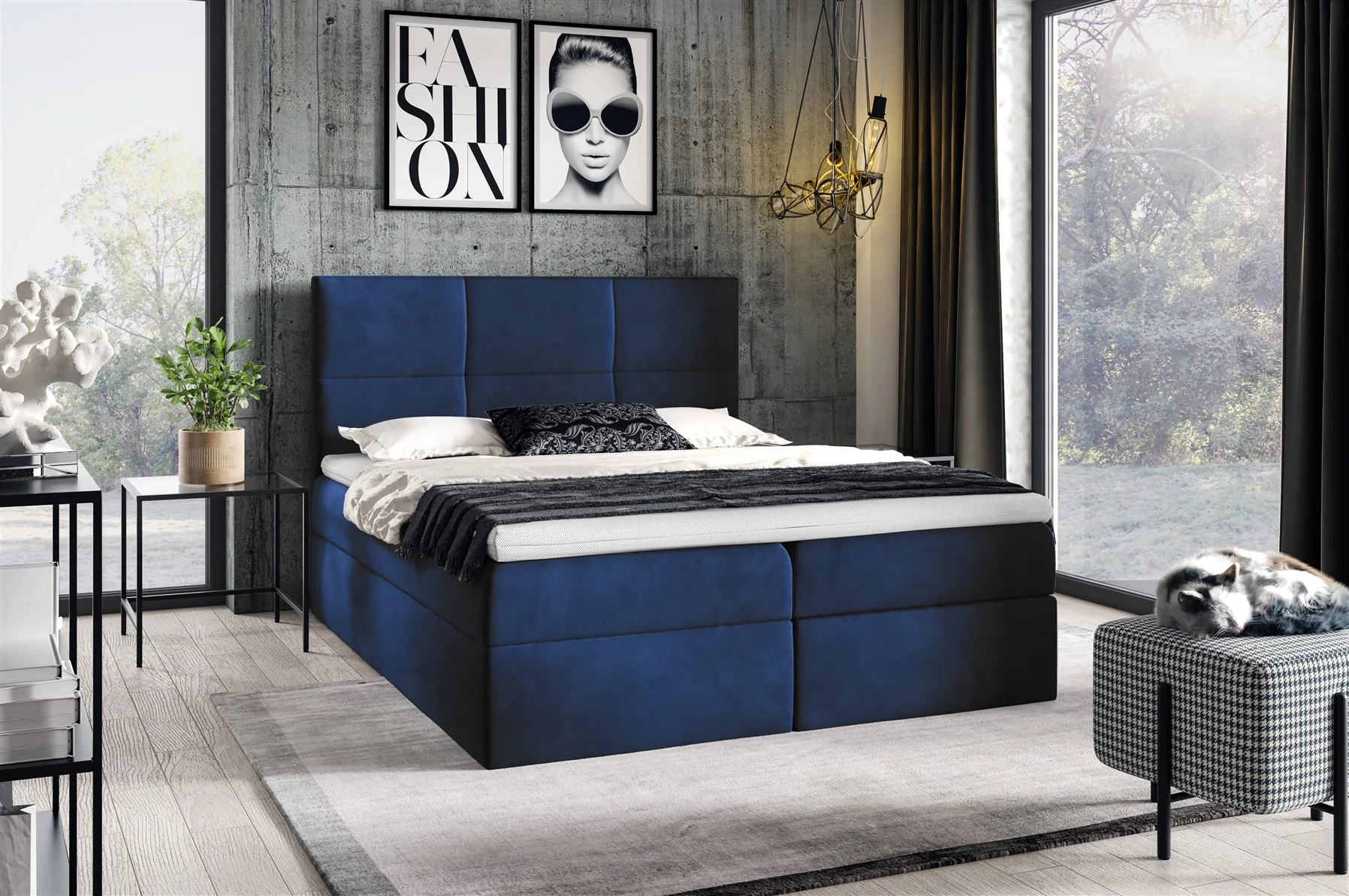Boxspringbett Schlafzimmerbett HUDSON 120x200cm in Stoff Fresh Blau - Fun Moebel