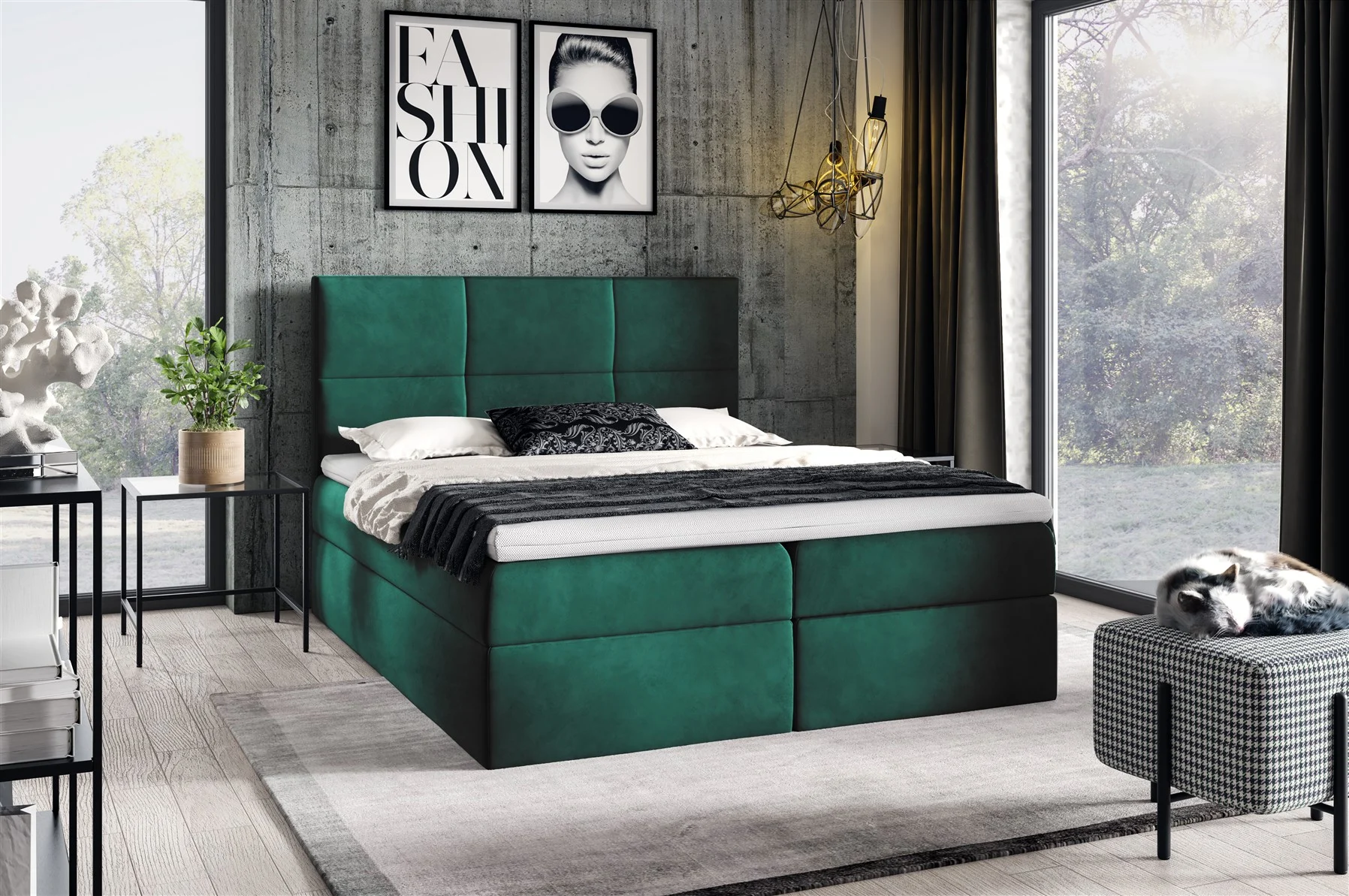 Boxspringbett Schlafzimmerbett HUDSON 140x200cm in Stoff Fresh Grün - Fun Moebel
