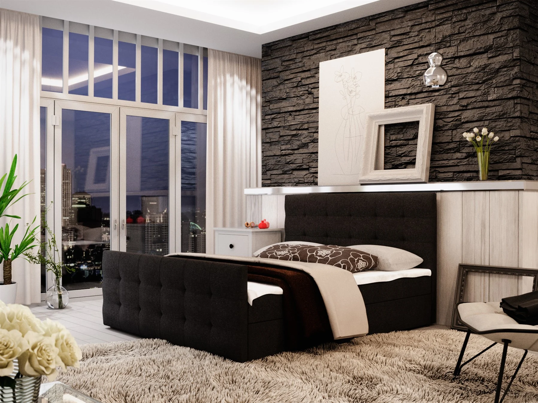 Boxspringbett Bett HUGO -Variante B- 140x200cm Schwarz inkl.Bettkasten