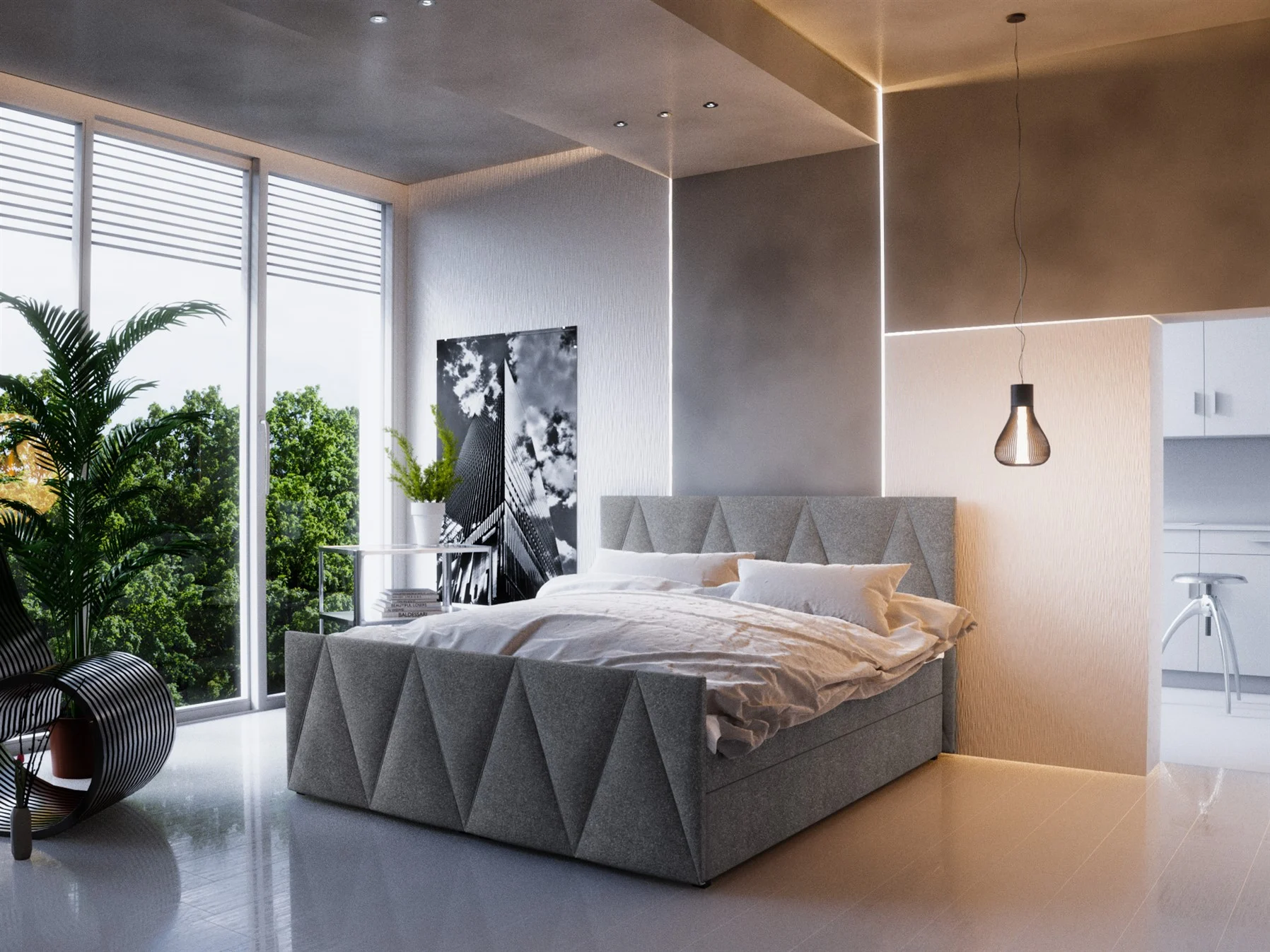 Boxspringbett Bett HUGO -Variante C- 140x200cm Grau inkl.Bettkasten