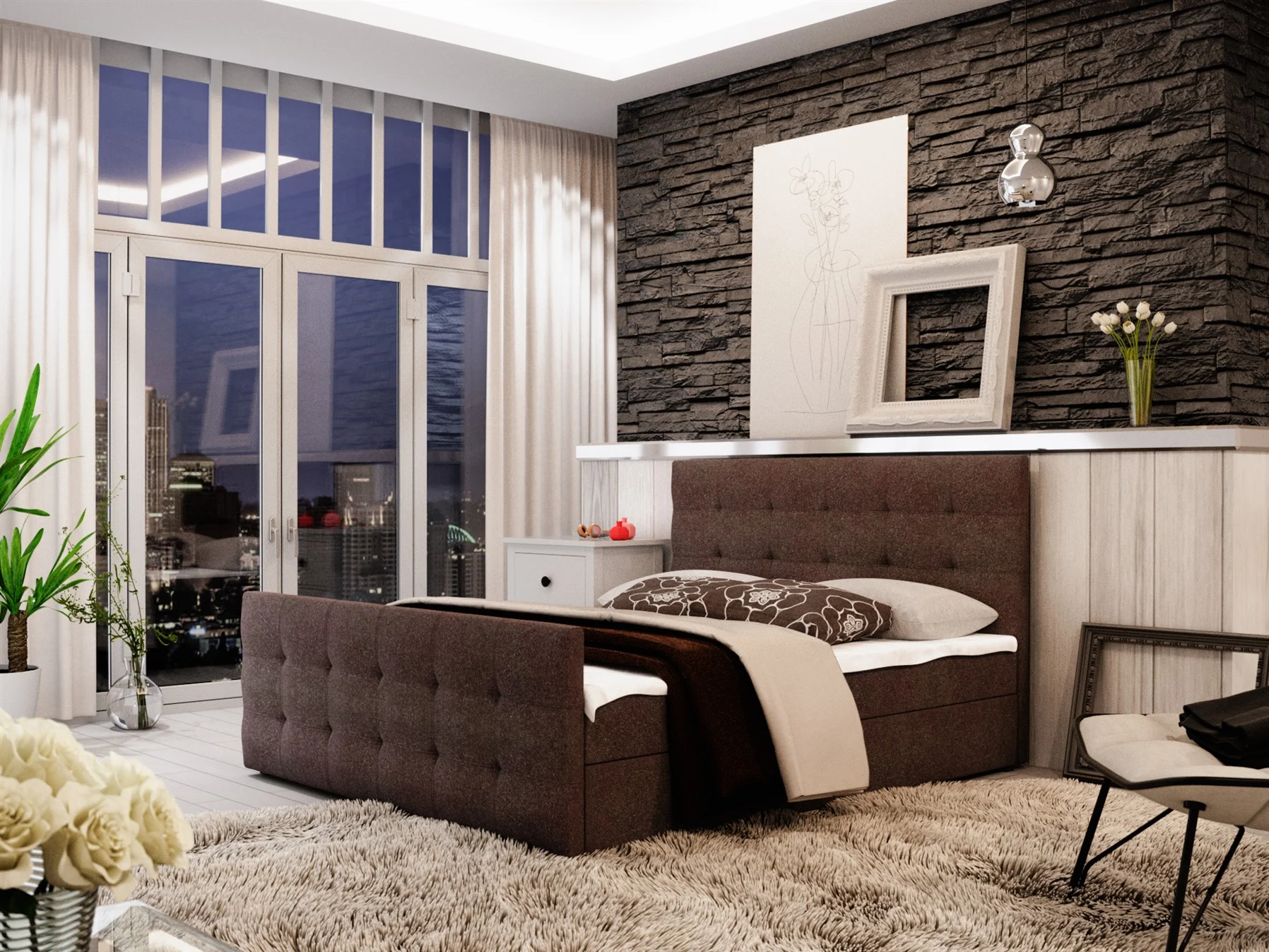Boxspringbett Bett HUGO -Variante B- 160x200cm Braun inkl.Bettkasten