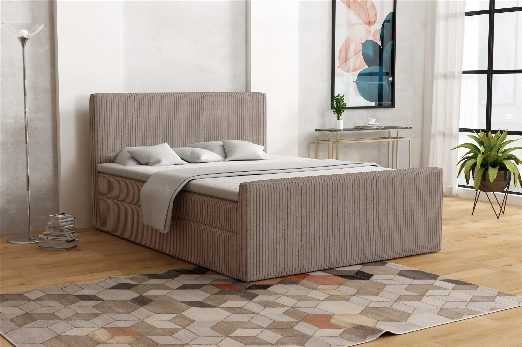 Boxspringbett Schlafzimmerbett IKAROS 140x200cm in Stoff Poso Milchkaffee - Fun Moebel