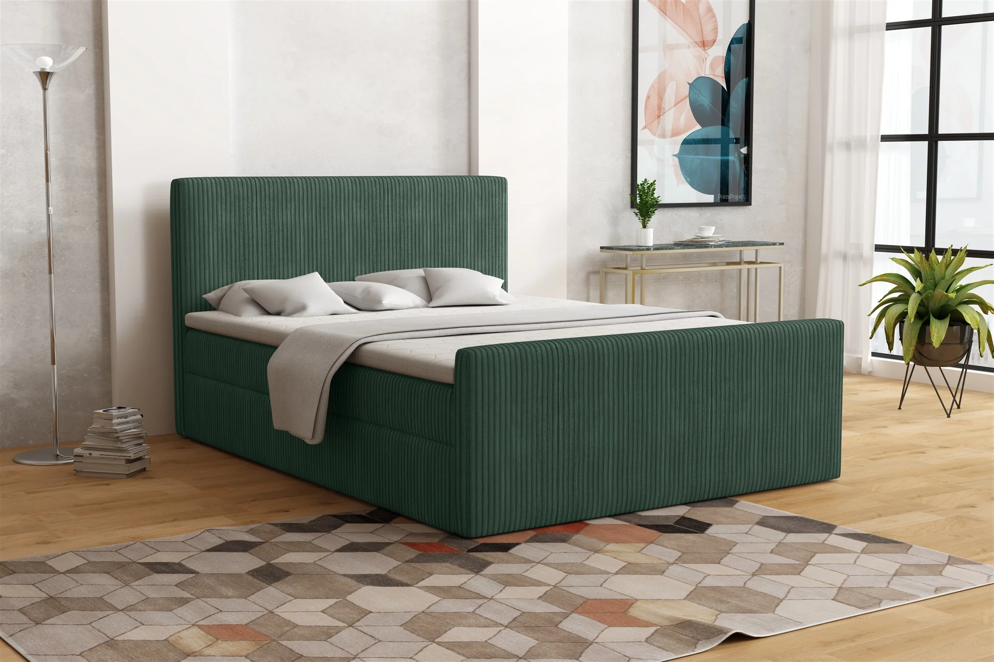 Boxspringbett Schlafzimmerbett IKAROS 160x200cm in Stoff Poso Flaschengrün - Fun Moebel