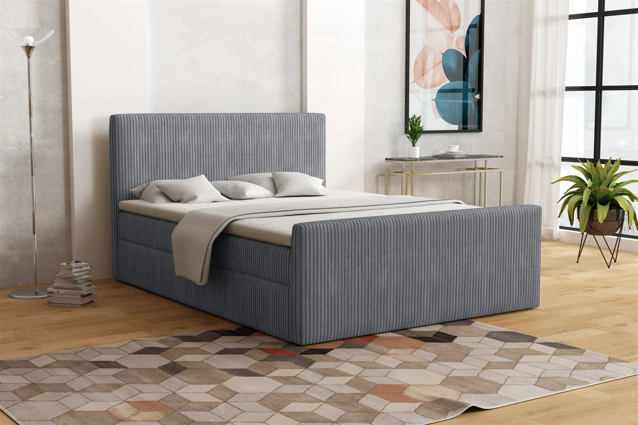 Boxspringbett Schlafzimmerbett IKAROS 140x200cm in Stoff Poso Dunkelgrau - Fun Moebel