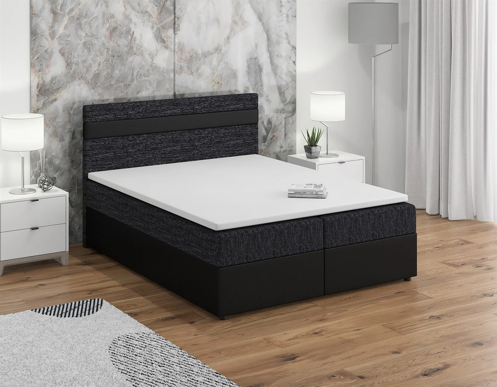 Boxspringbett Schlafzimmerbett INVERN 140x200cm Schwarz - Fun Moebel