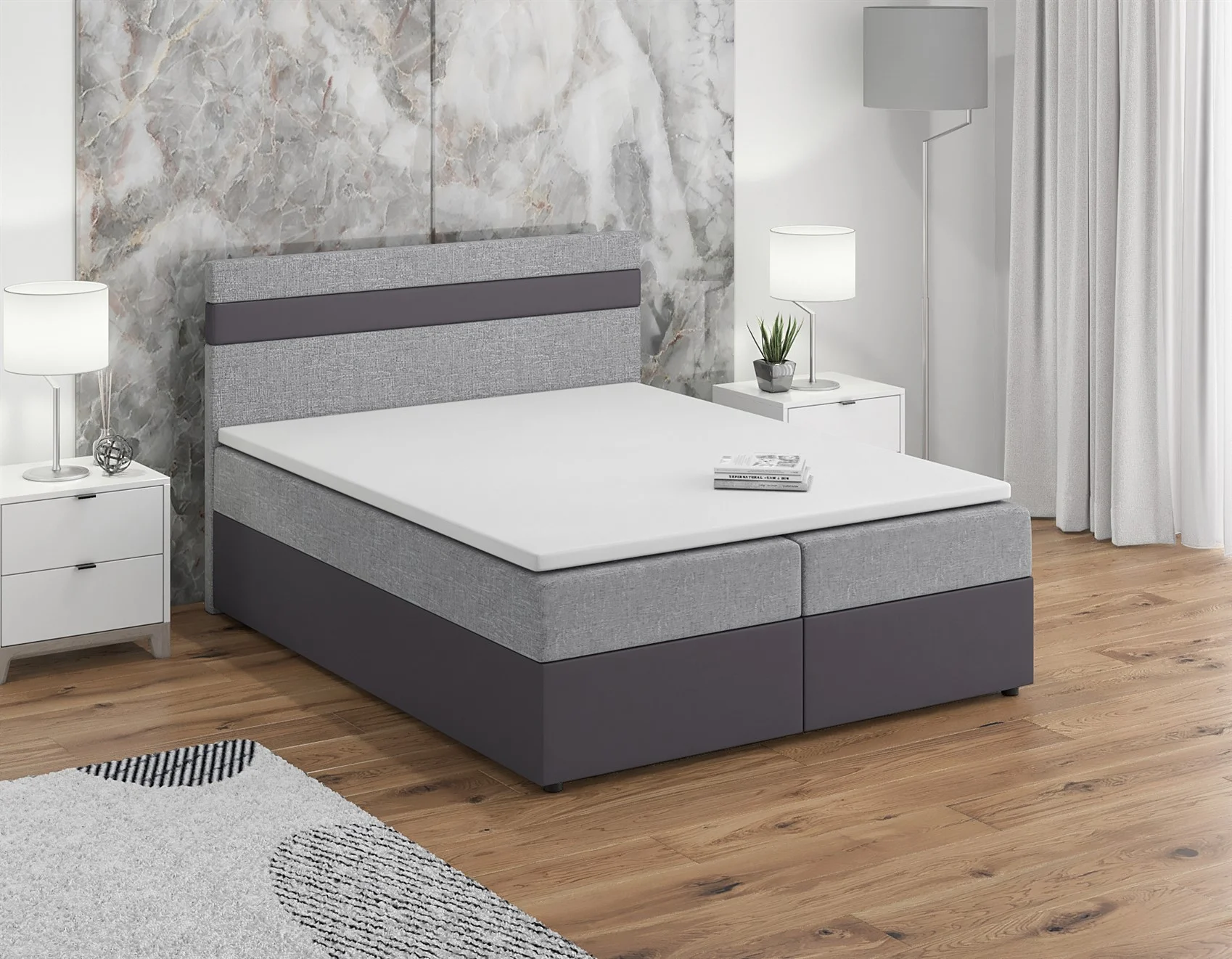 Boxspringbett Schlafzimmerbett INVERN 160x200cm Grau-Hellgrau