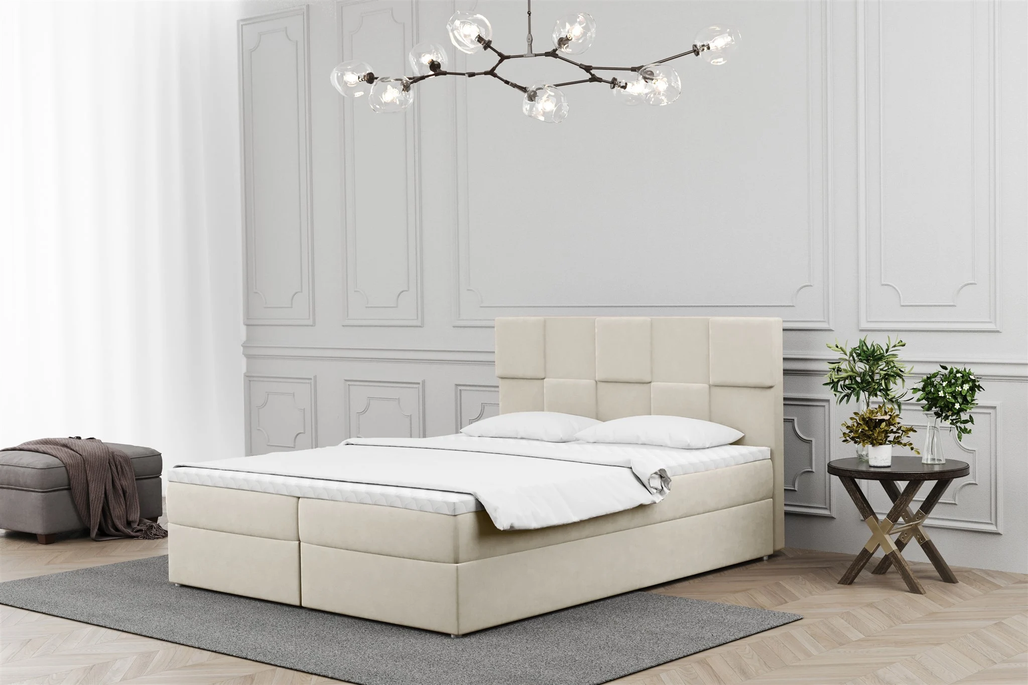 Boxspringbett Schlafzimmerbett JOLIE 120x220cm in Stoff Matt Velvet Creme - Fun Moebel